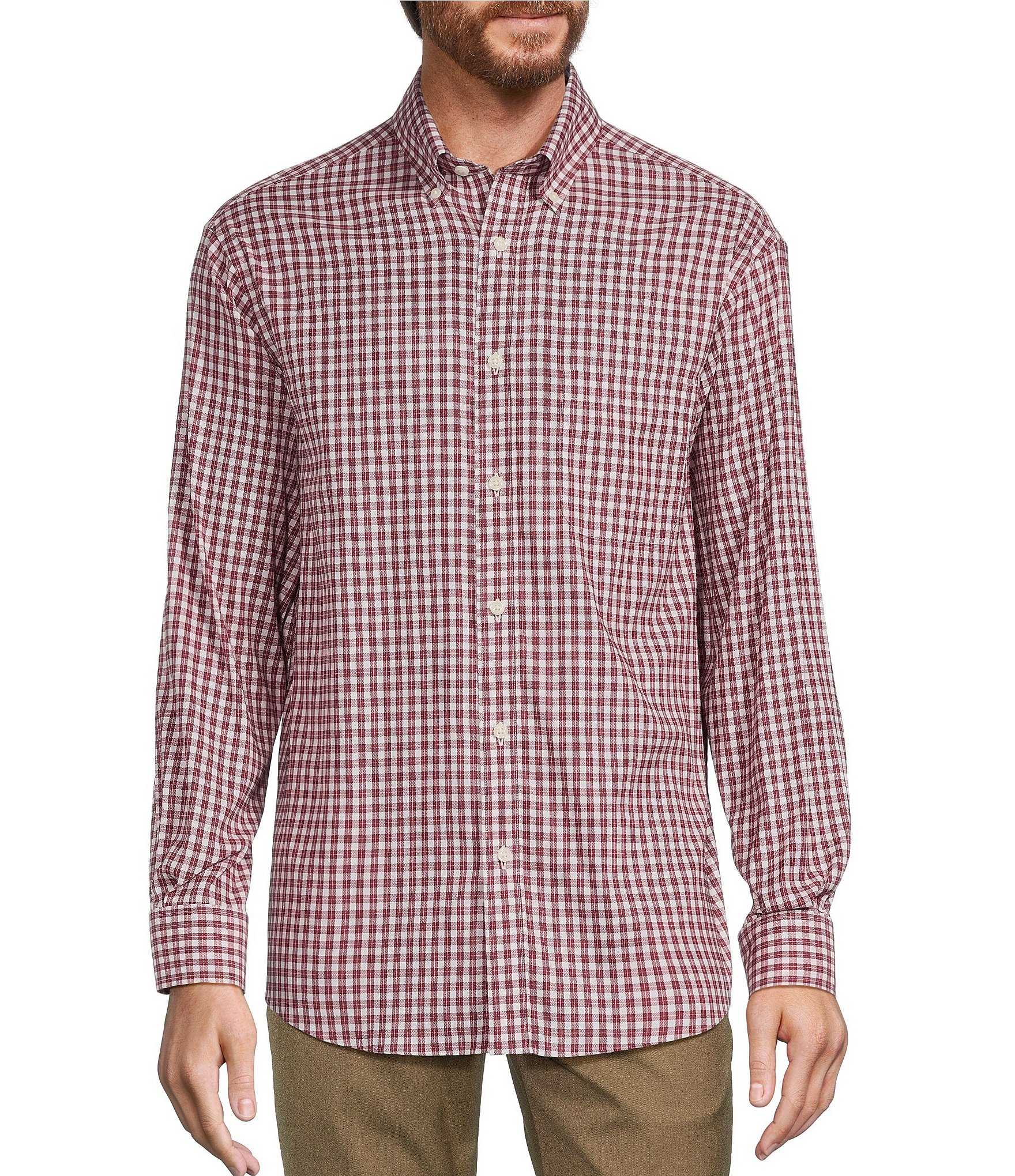 Roundtree & Yorke Long Sleeve Checked Twill Sport Shirt