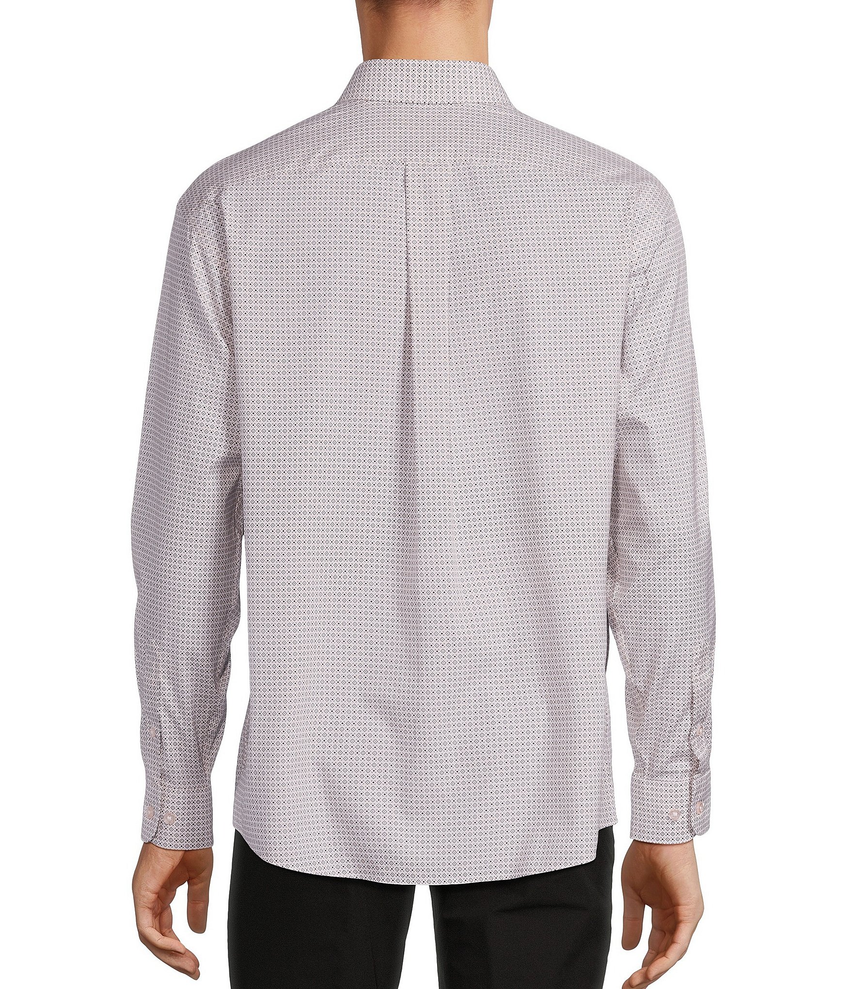 Gold Label Roundtree & Yorke Non-Iron Long Sleeve Geometric Print Poplin Sport Shirt