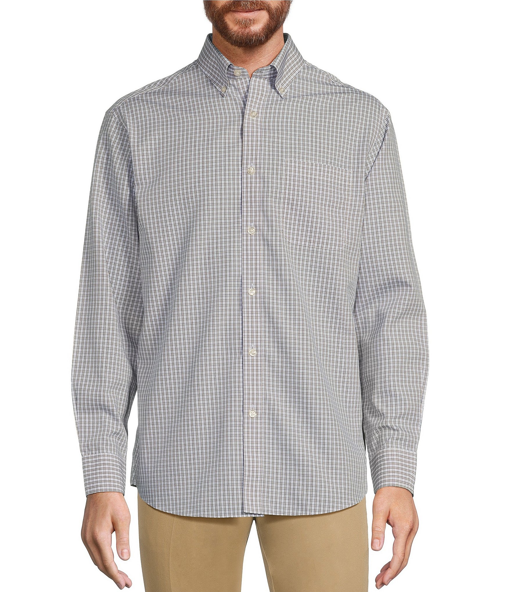 Gold Label Roundtree & Yorke Non-Iron Long Sleeve Micro Plaid Sport Shirt