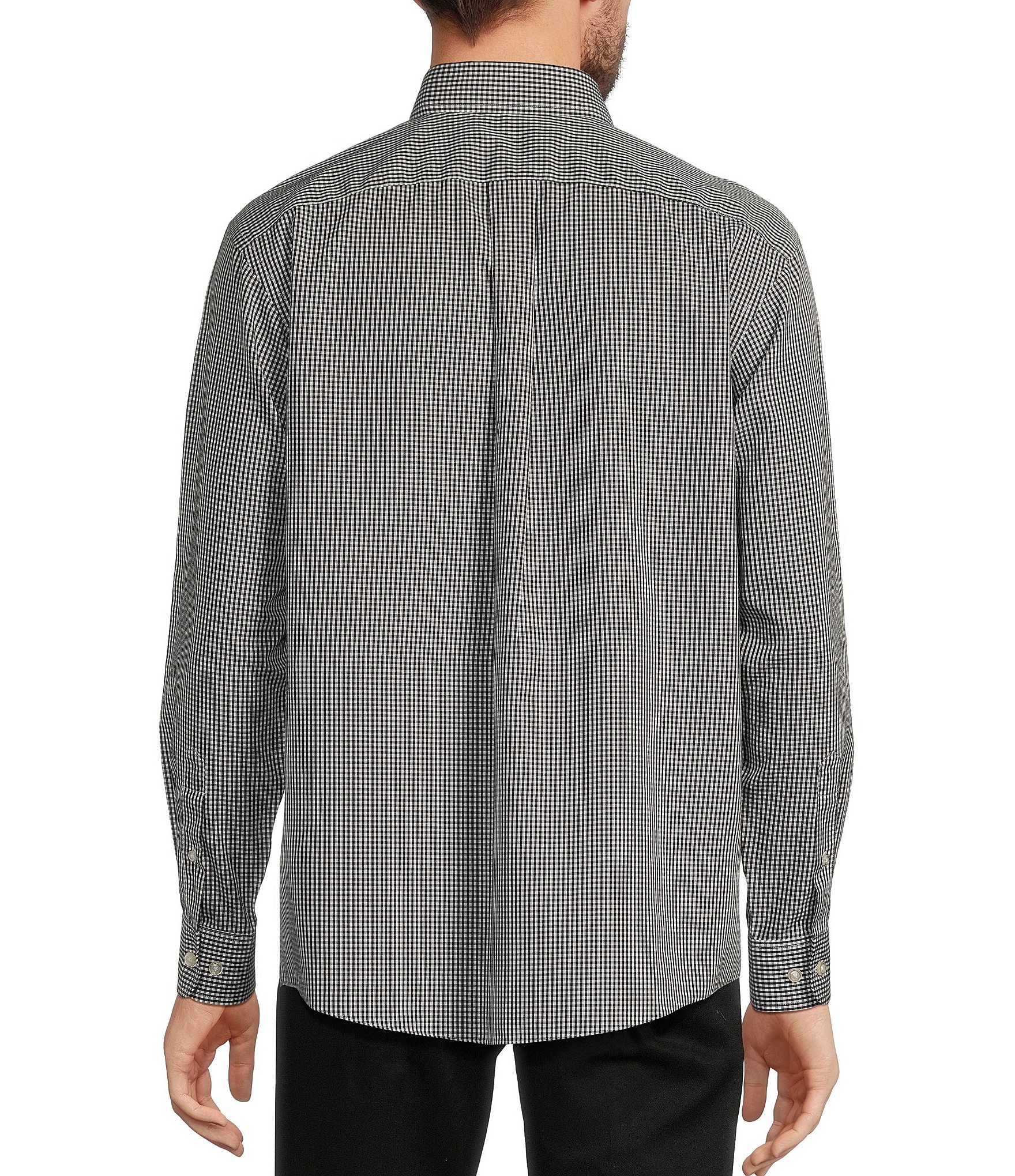 Gold Label Roundtree & Yorke Non-Iron Long Sleeve Small Checked Print Sport Shirt