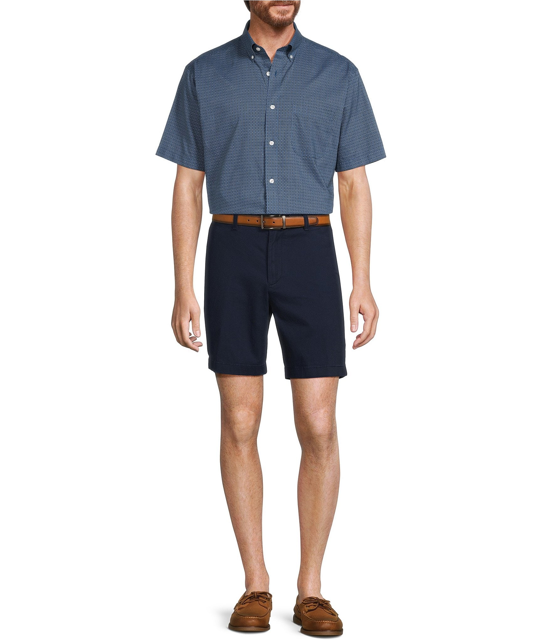 Gold Label Roundtree & Yorke Non-Iron Short Sleeve Grid Geo Print Sport Shirt