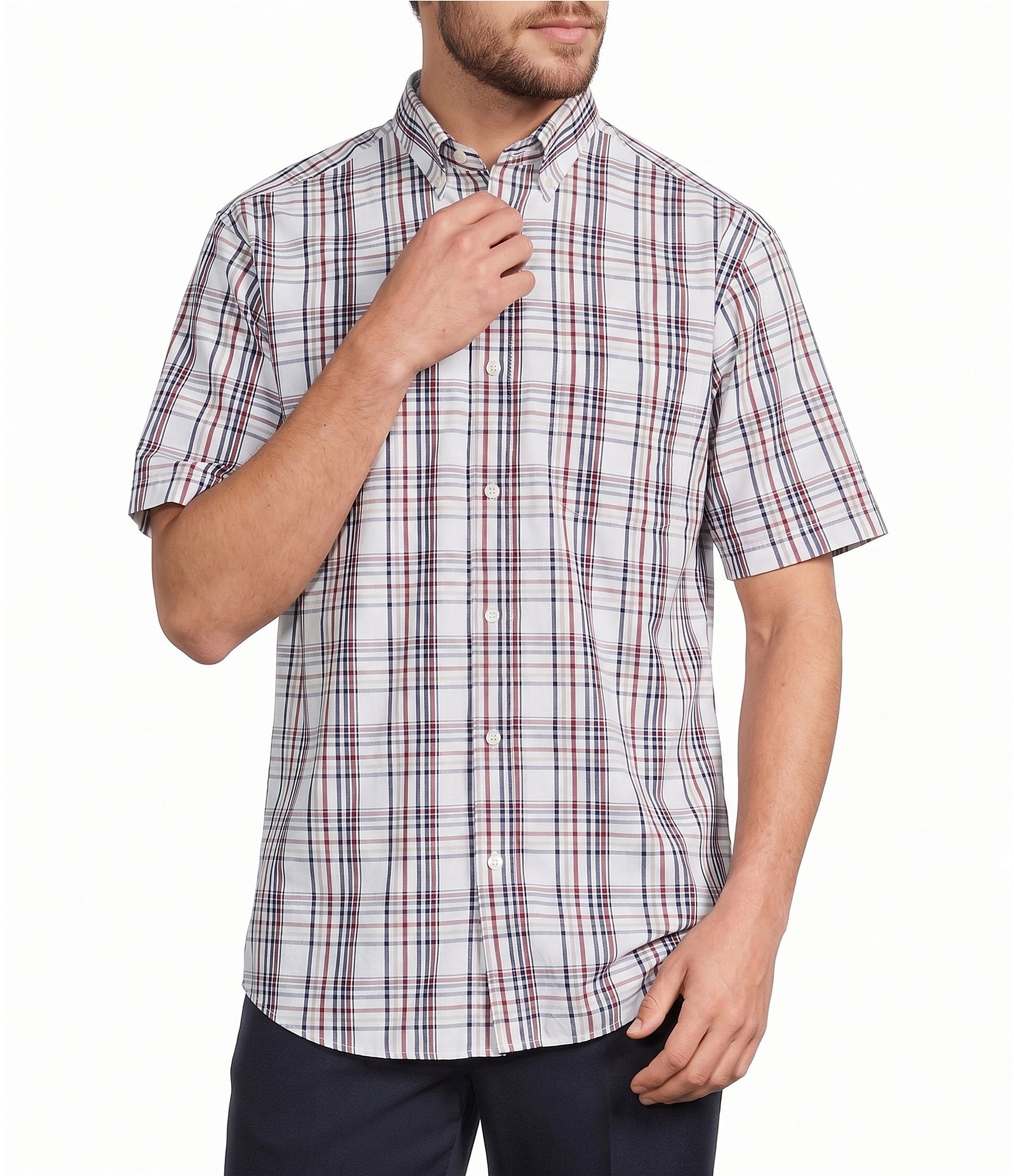 Gold Label Roundtree & Yorke Non-Iron Short Sleeve Large Plaid Poplin Sport Shirt