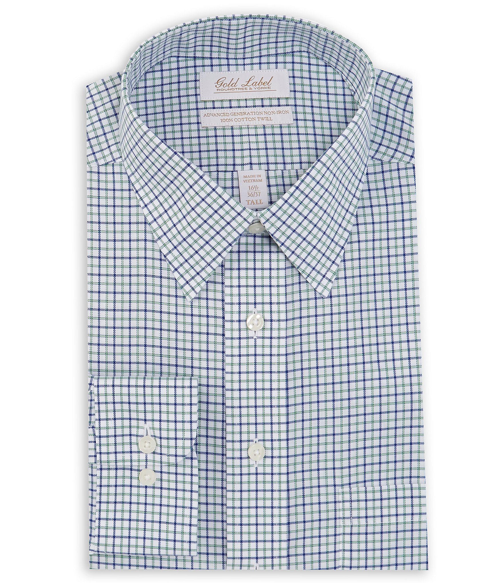 Gold Label Roundtree & Yorke Slim Fit Non-Iron Point Collar Grid ...