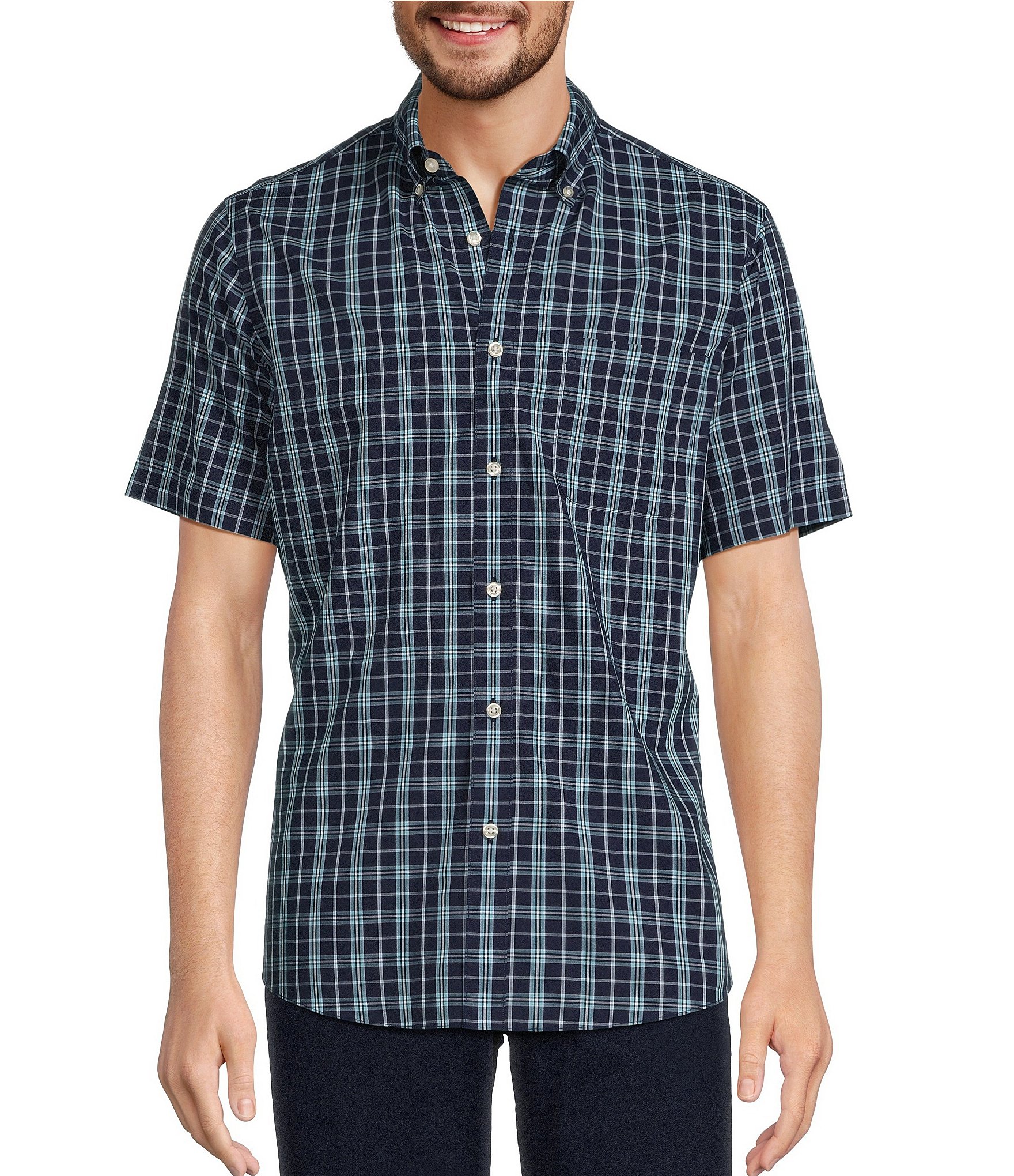 Gold Label Roundtree & Yorke Slim Fit Non-Iron Short Sleeve Plaid Pattern Sport Shirt