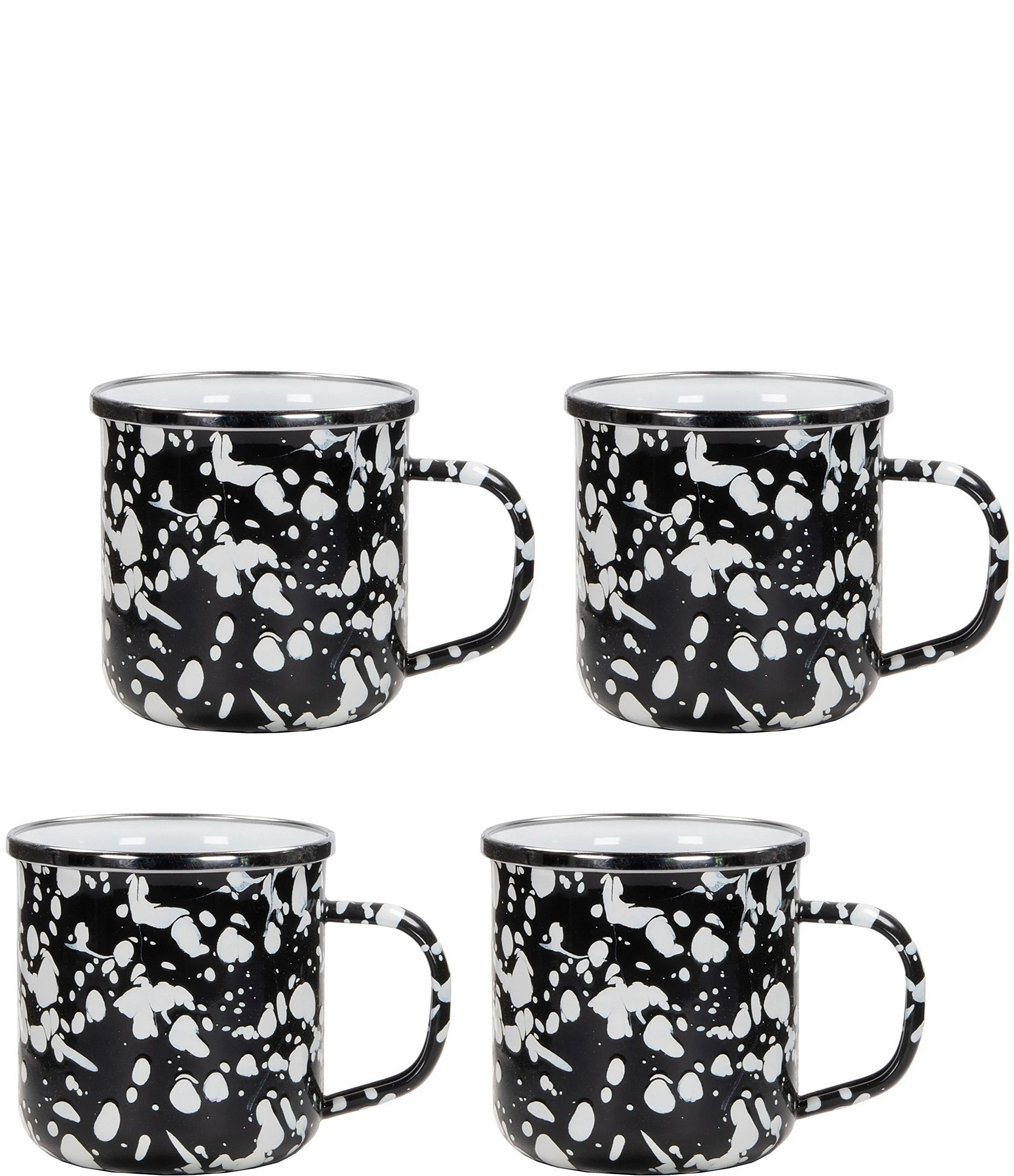 Golden Rabbit Enamelware Black Swirl Adult Mugs, Set of 4