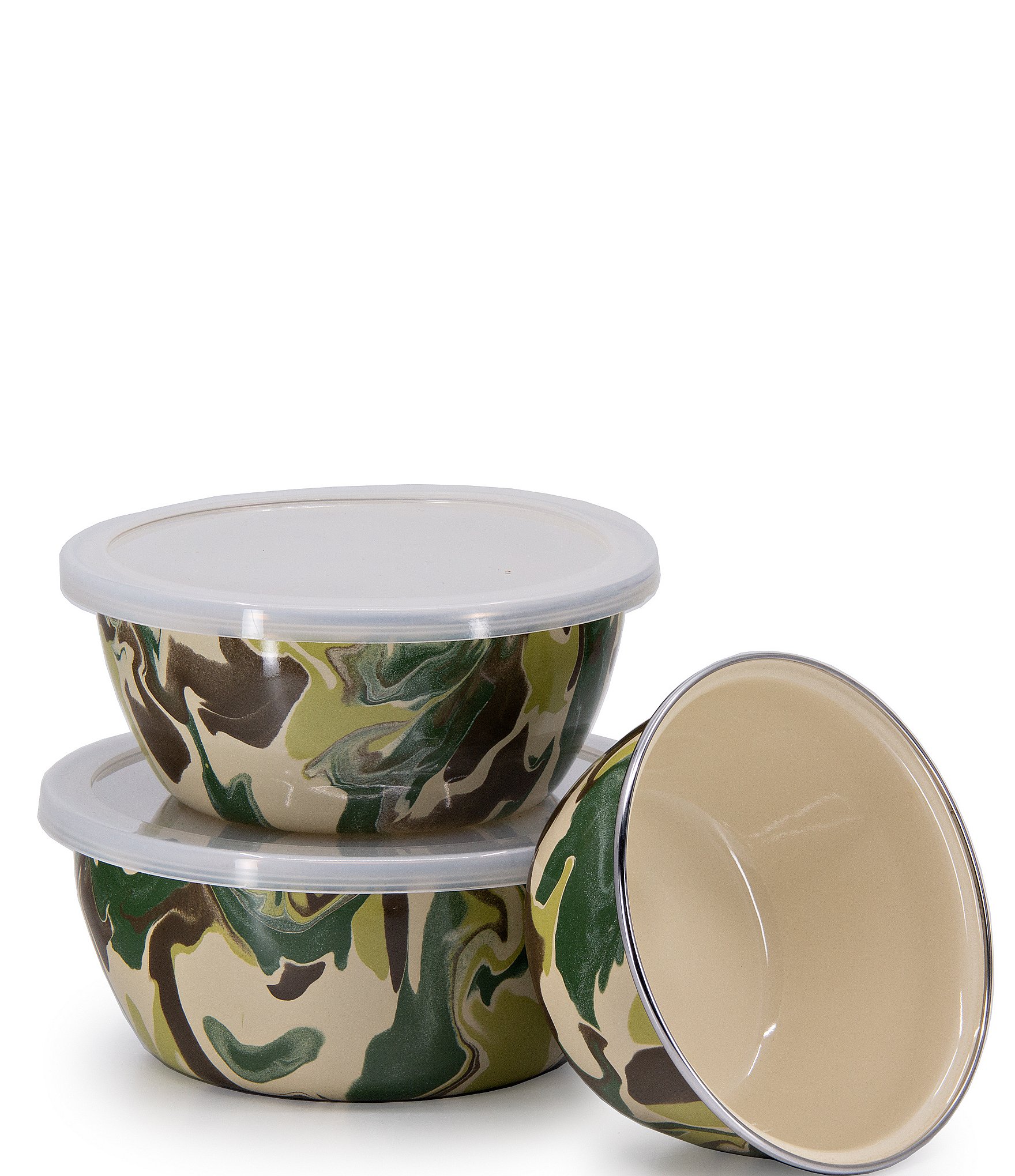 Golden Rabbit Enamelware Camouflage Nesting Bowls, Set of 3