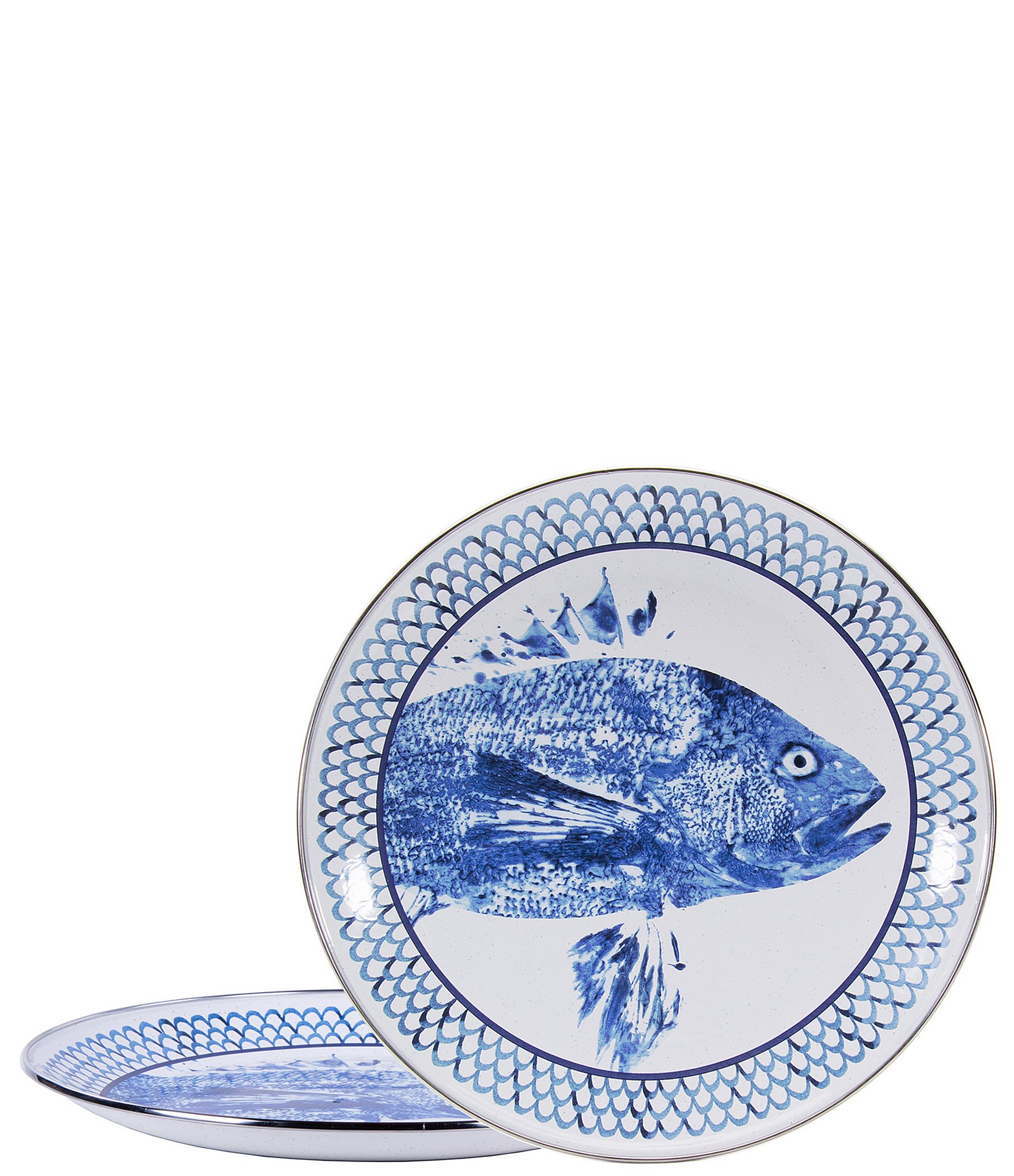 Golden Rabbit Enamelware Fish Camp Charger Plates, Set of 2