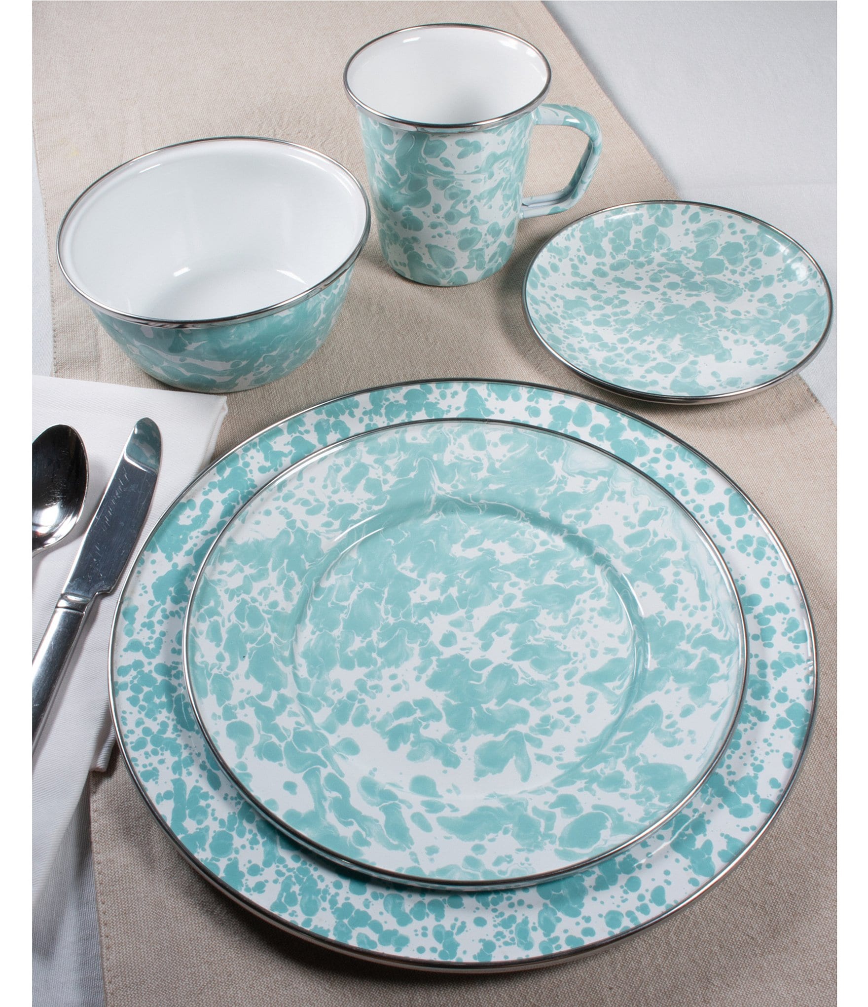 Golden Rabbit Enamelware Sea Glass Swirl Salad Bowls, Set of 4