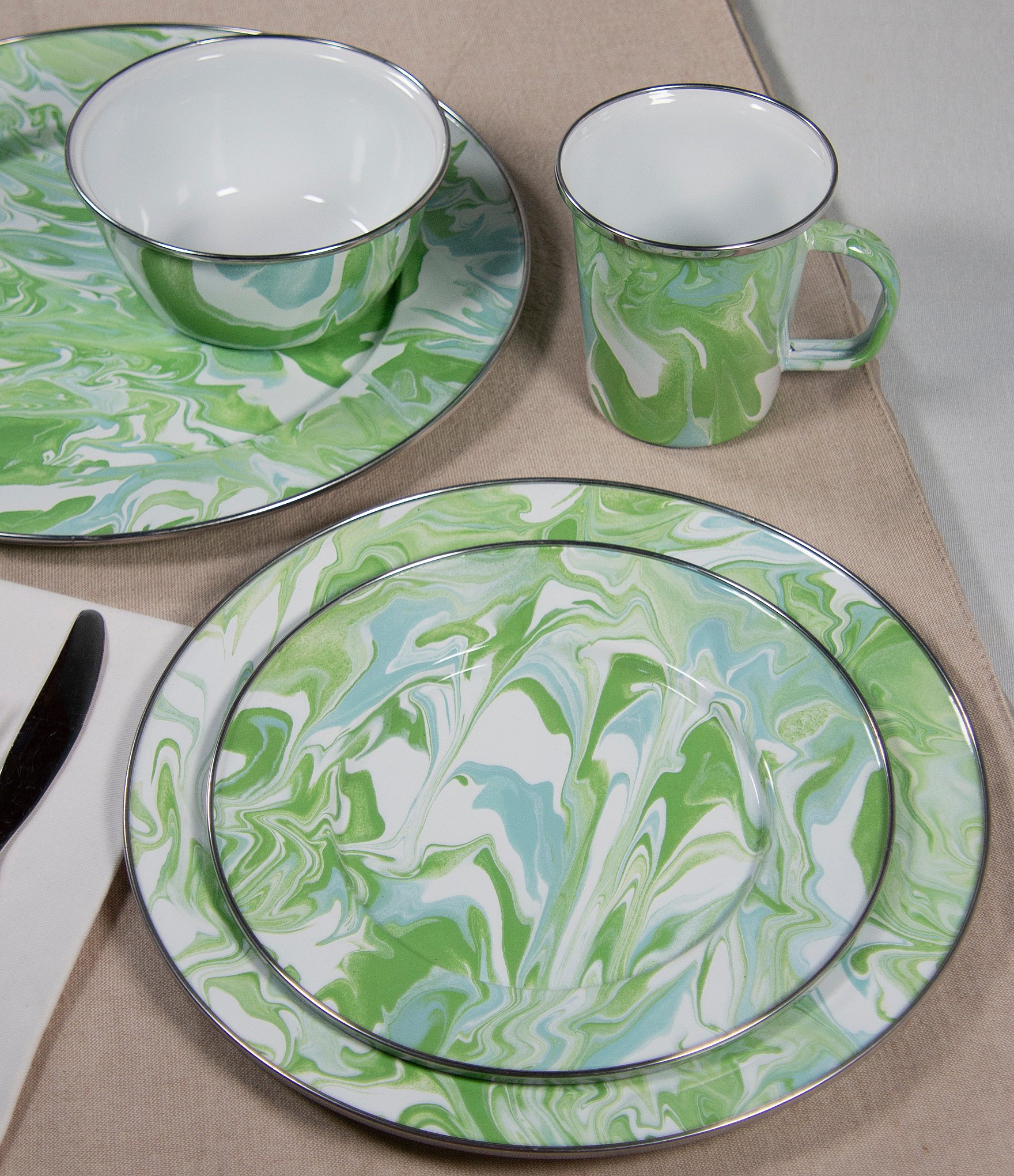 Golden Rabbit Enamelware Marbled Modern Monet Medium Tray