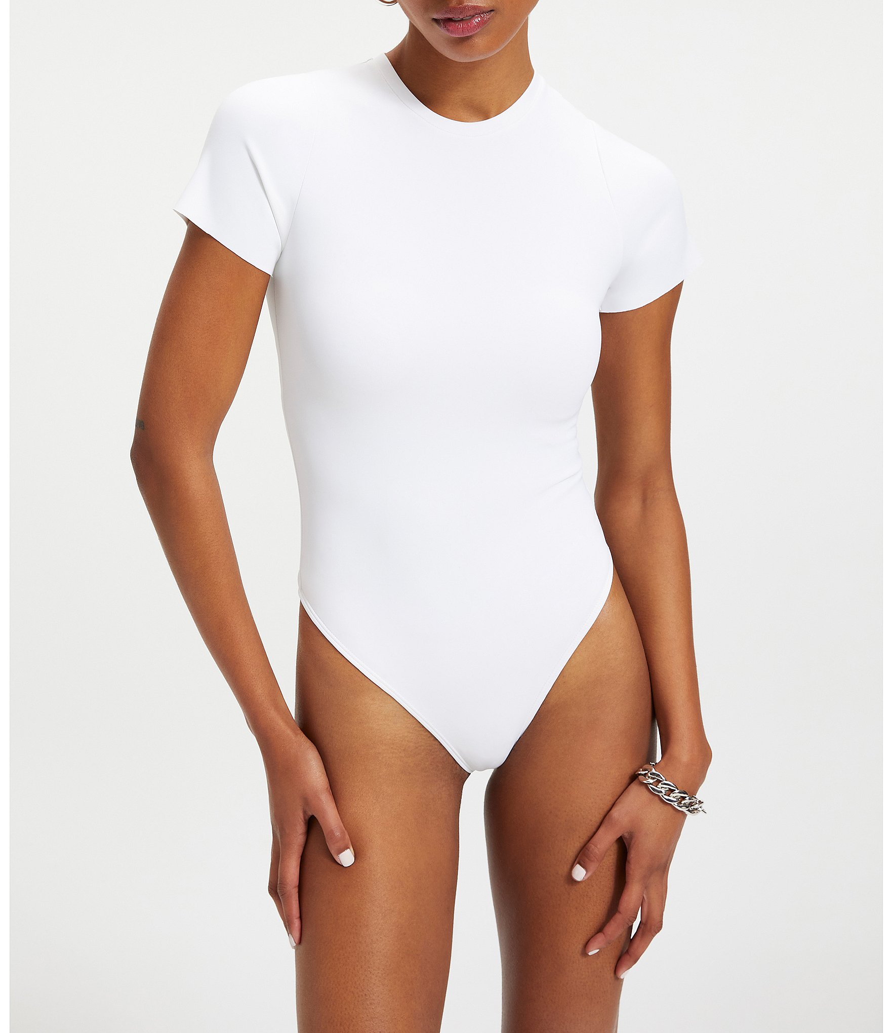 Good American Compression Shine High Neck Bodysuit in Pop Thistle