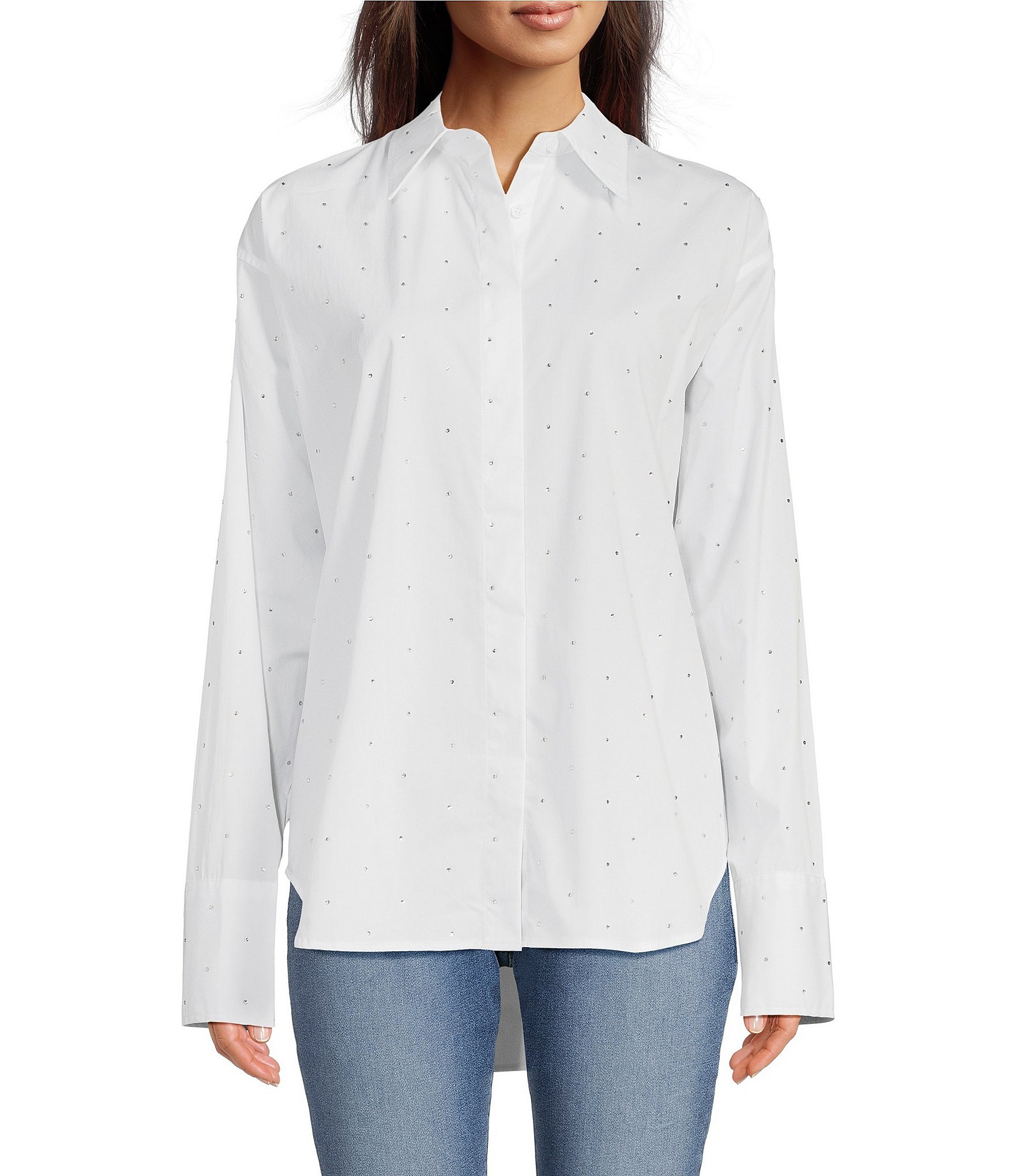 Embellished Collared Long Sleeve Shirt