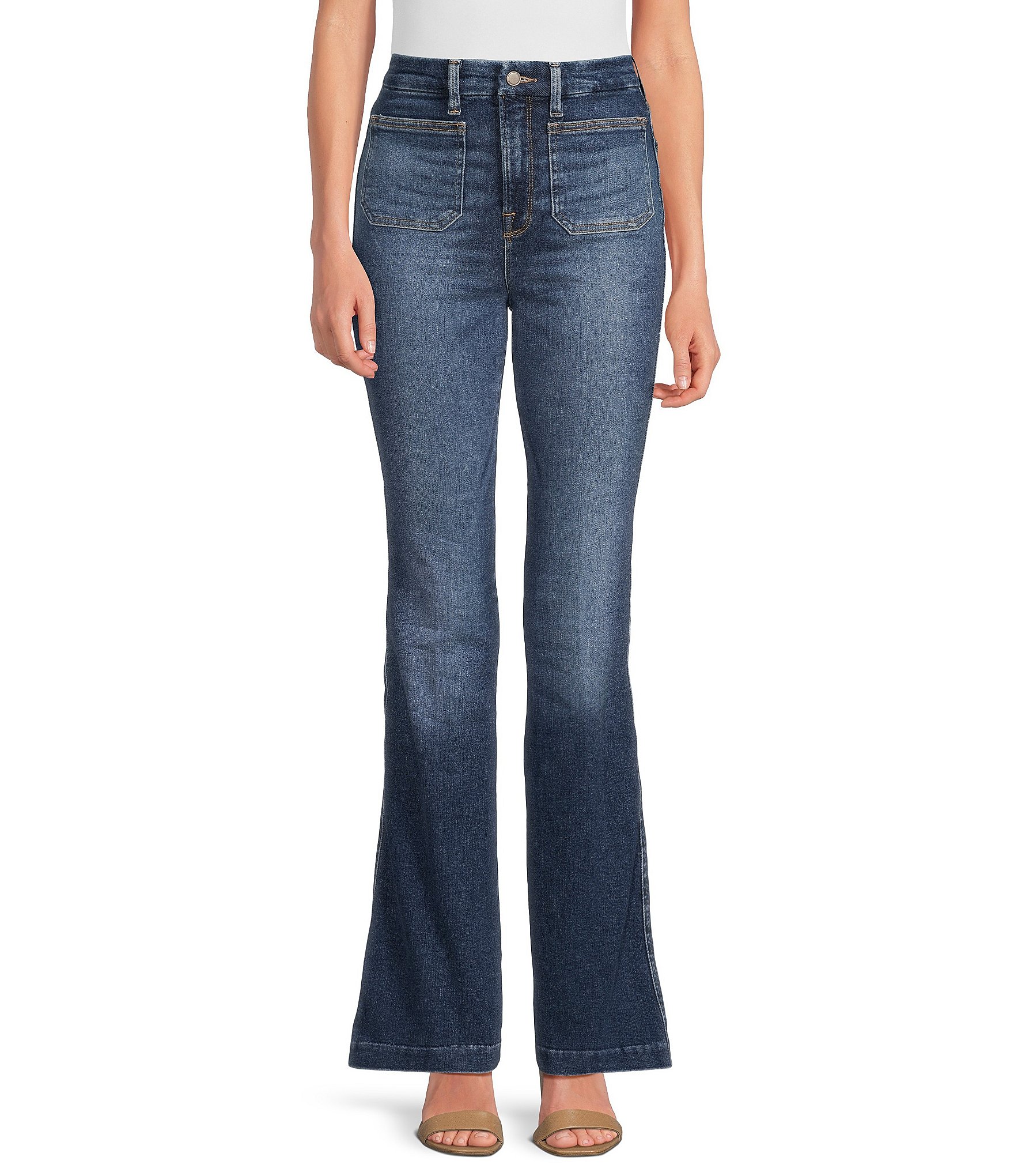 【EEUN】Blue Patch Bootcut Denim Wrangler Girls' Premium Patch Bootcut Dark Blue Jeans