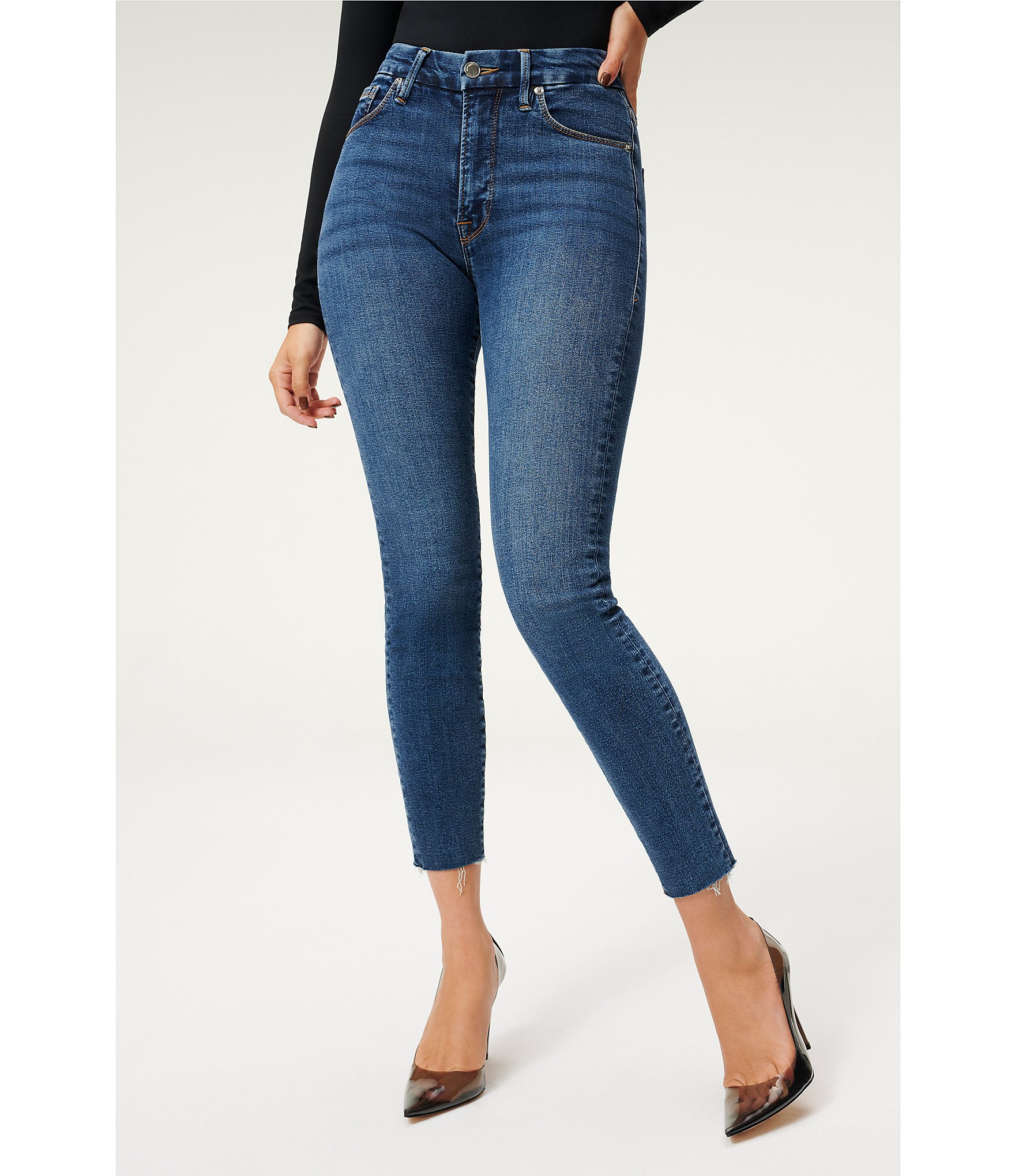 Good American Good Legs Raw Hem High Rise Cropped Skinny Jeans | Dillard's