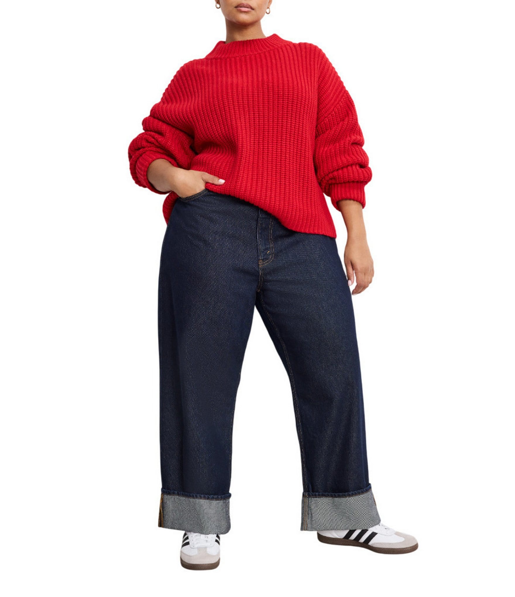 Good American Plus Good Standard Low Rise Baggy Cuffed Wide Leg Jeans