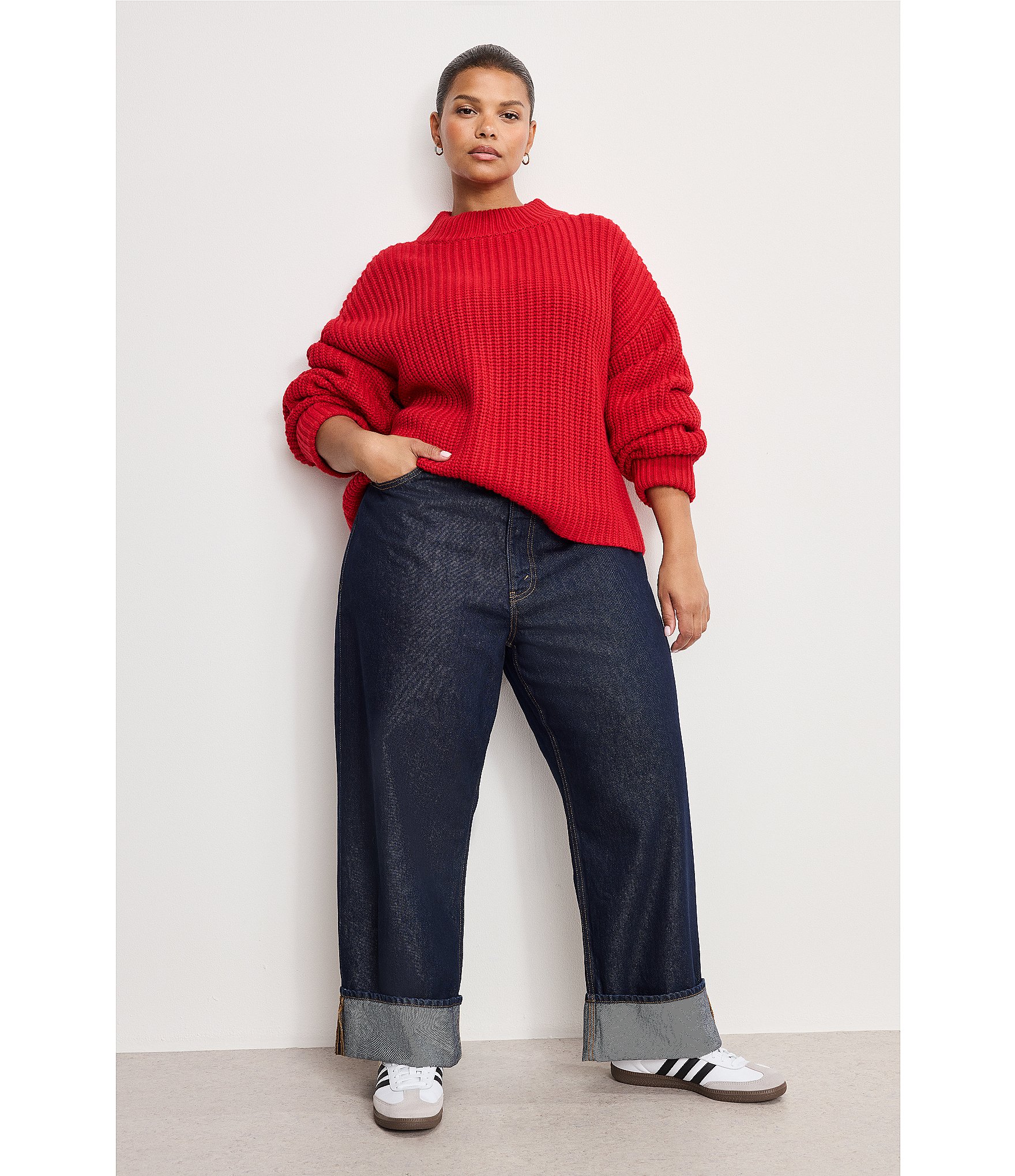 Good American Plus Good Standard Low Rise Baggy Cuffed Wide Leg Jeans