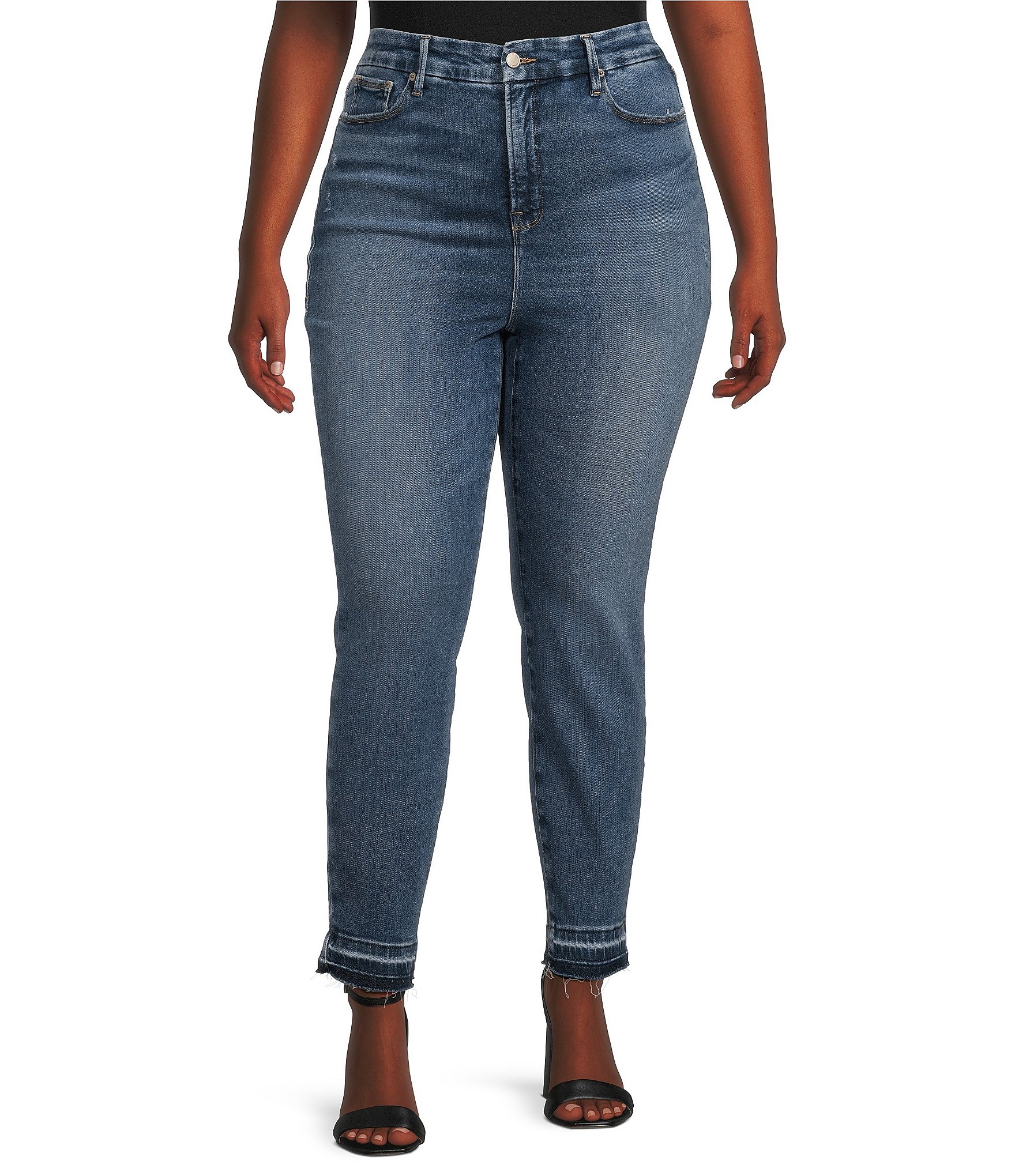 Good American Plus Good Waist Crop Released Hem Jeans