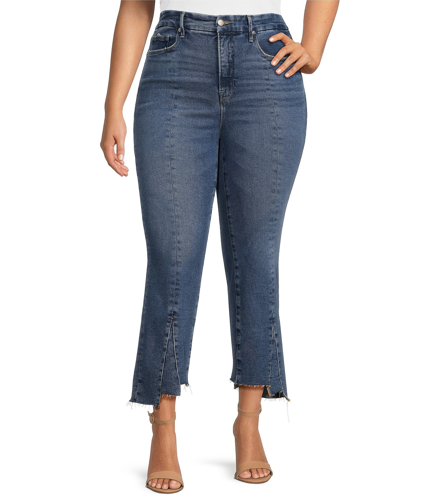 Good American Plus Size Good Legs High Rise Cropped Mini Bootcut Jeans ...