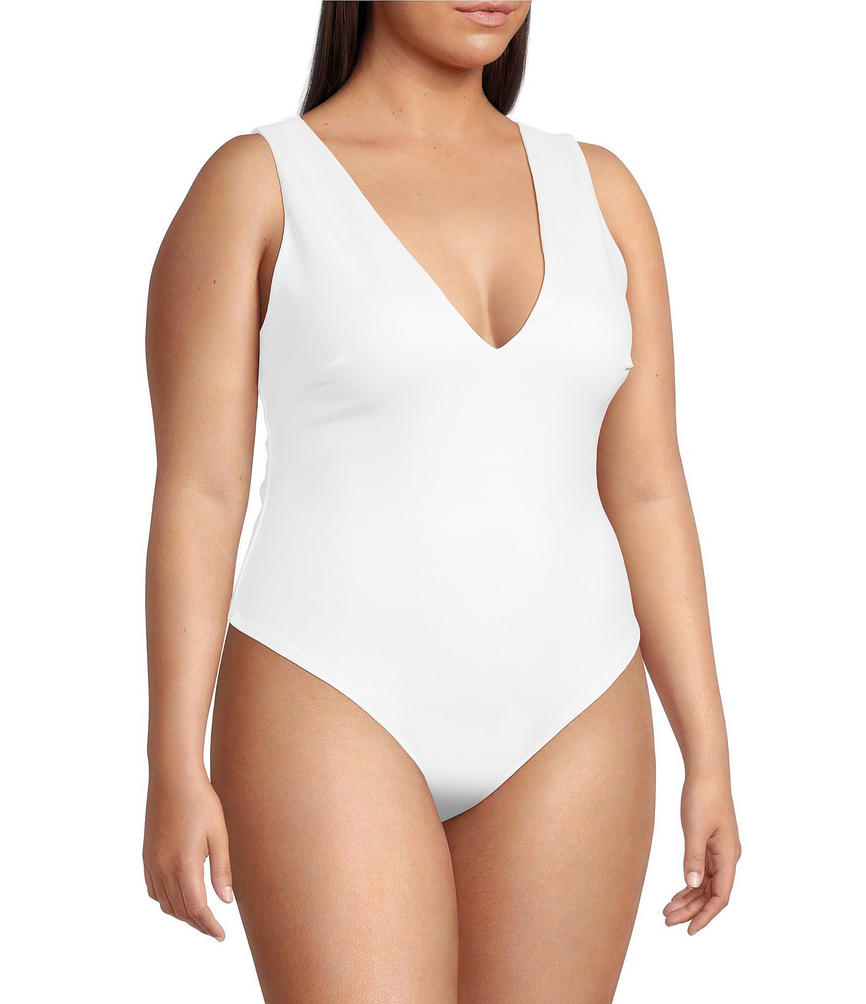 Good American Plus Size Sculpting Deep V-Neck Sleeveless Bodysuit