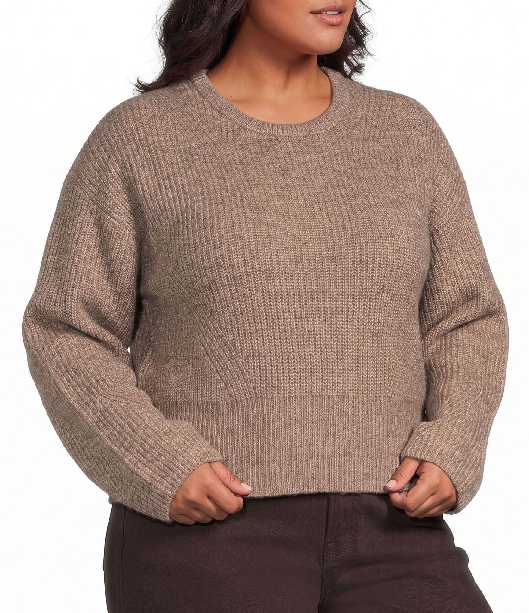 Good American Plus Size The Chunky Knit Crew Neck Long Sleeve Sweater