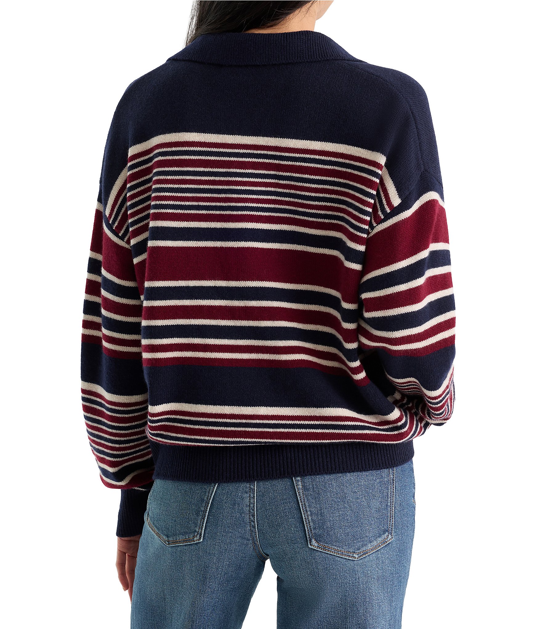 Good American The Oversized Rugby Stripe Collared Long Sleeve Sweater