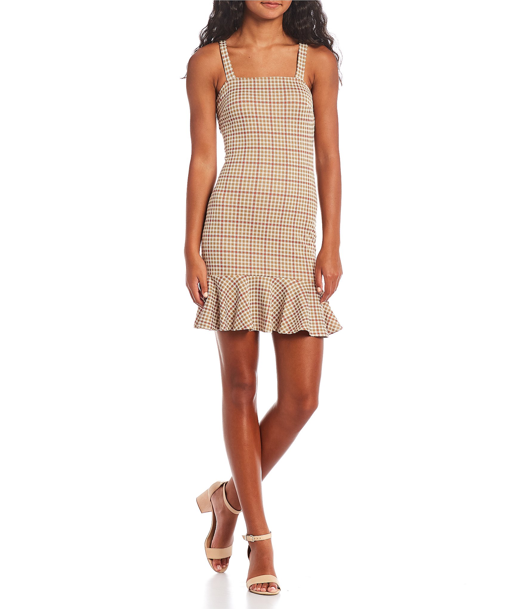 Good Luck Gem Gingham-Checked Sleeveless Peplum-Hem Dress | Dillards