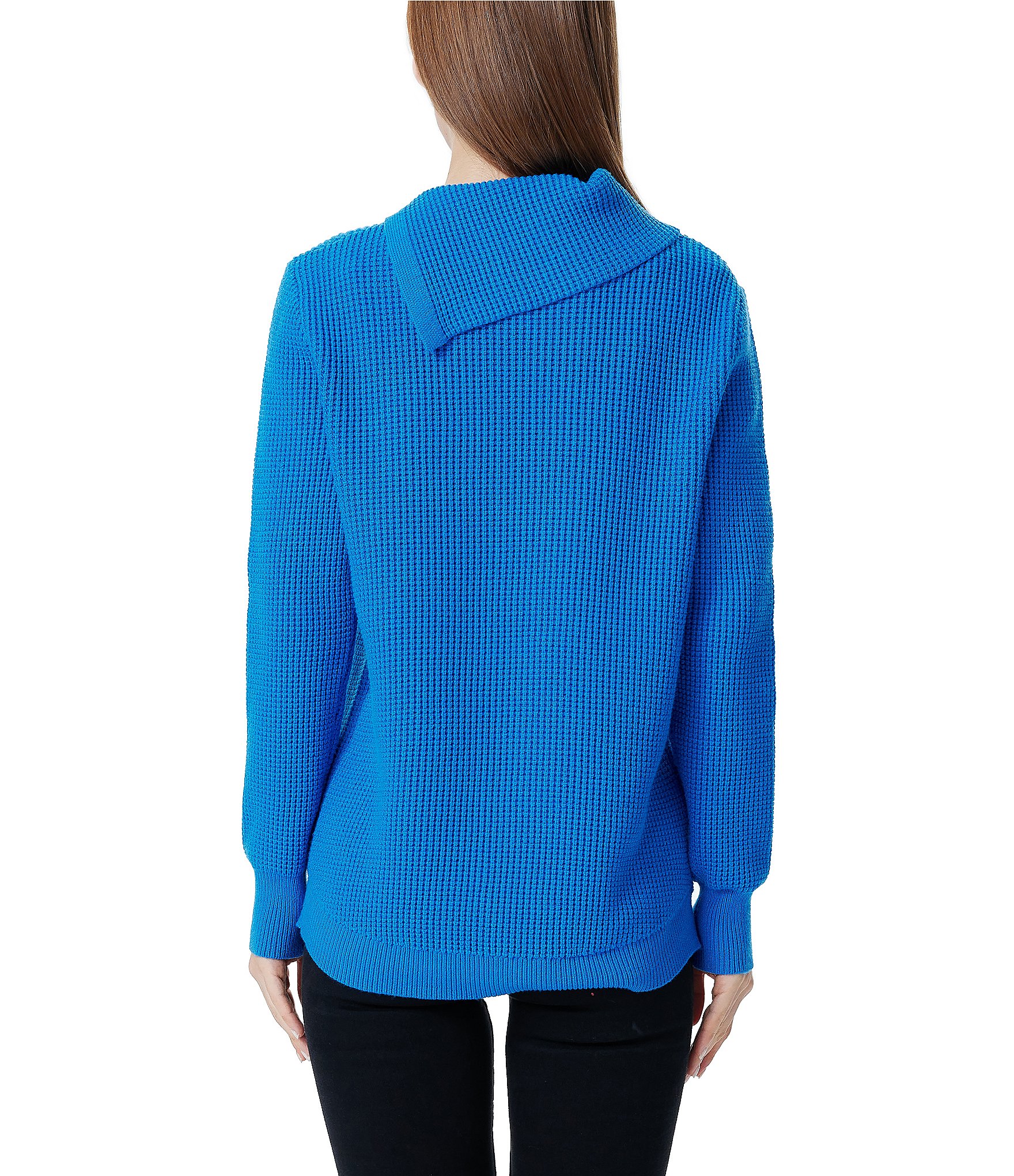 Greige Button Front Folder Over Neckline Long Sleeve Sweater