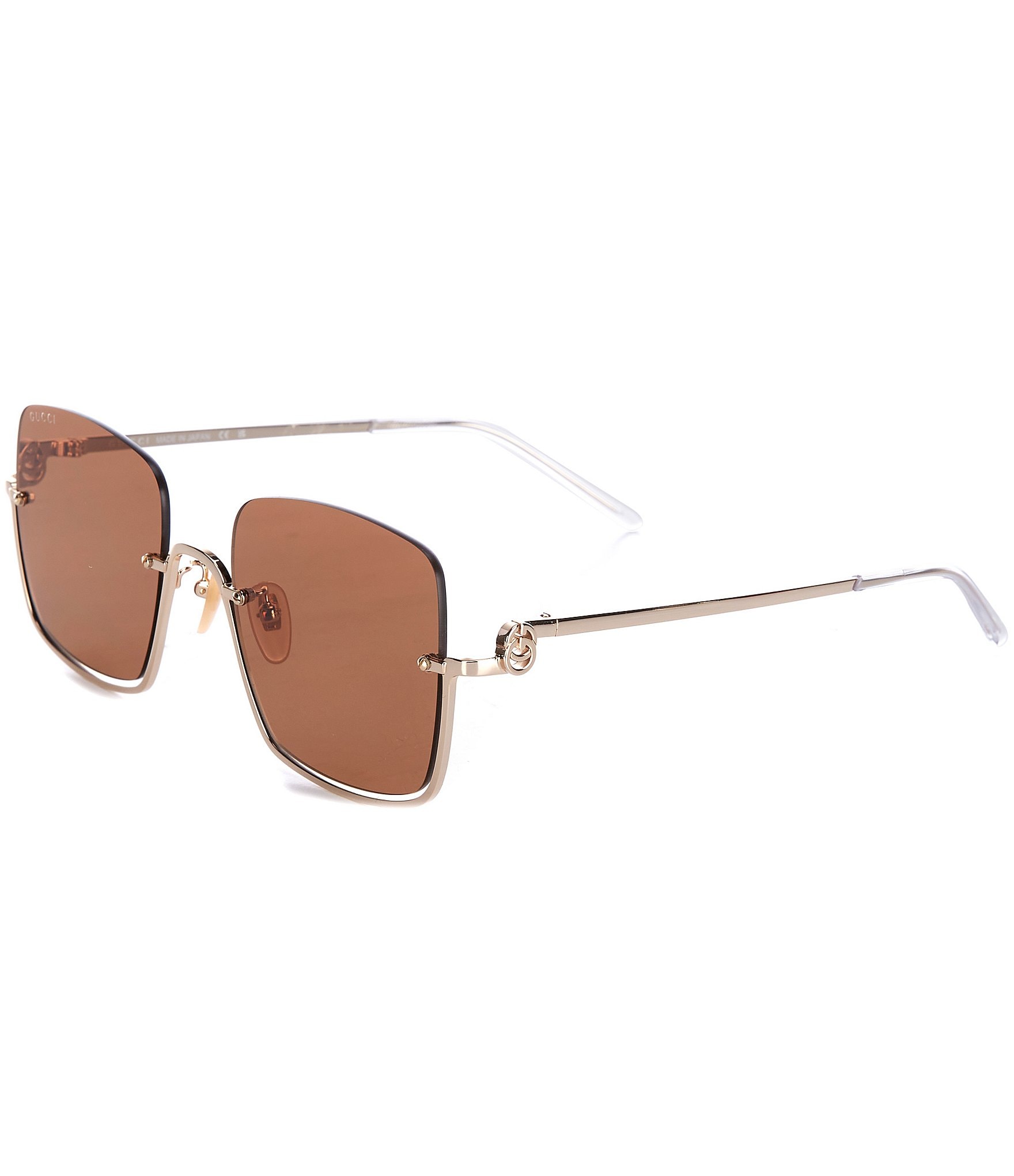 Gucci Half-rim Square Metal Sunglasses In Gold | ModeSens