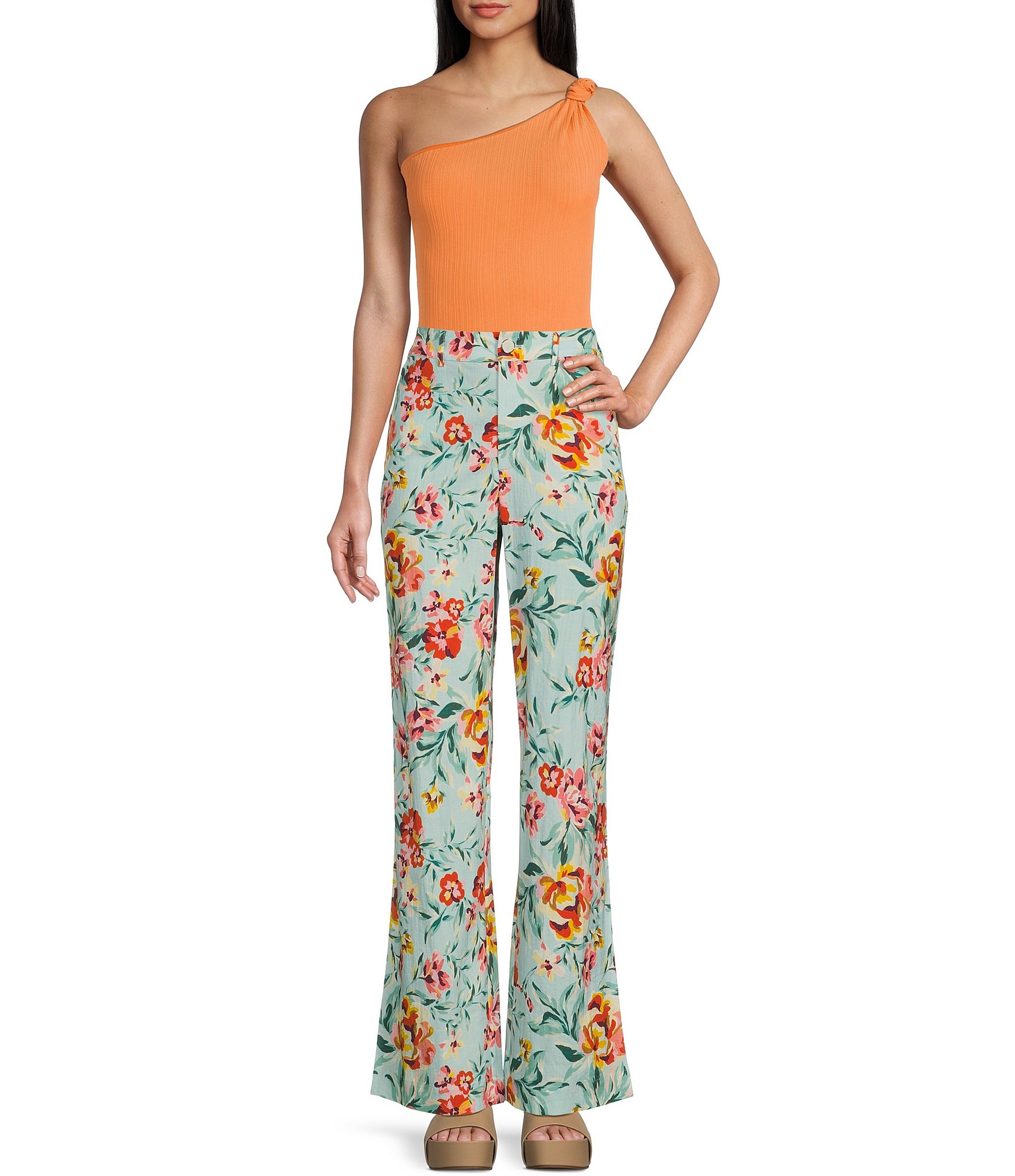 Guess Adele High Rise Floral Print Straight Leg Pants