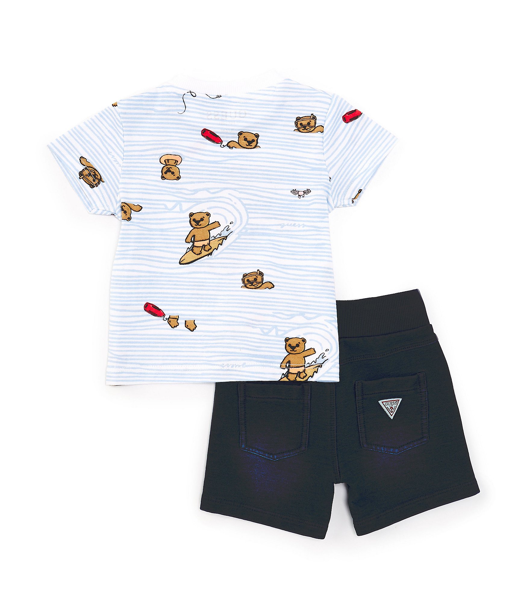 Guess Baby Boys 3-24 Months Short Sleeve Bear Printed T-Shirt & Denim-Look Knit Shorts Set