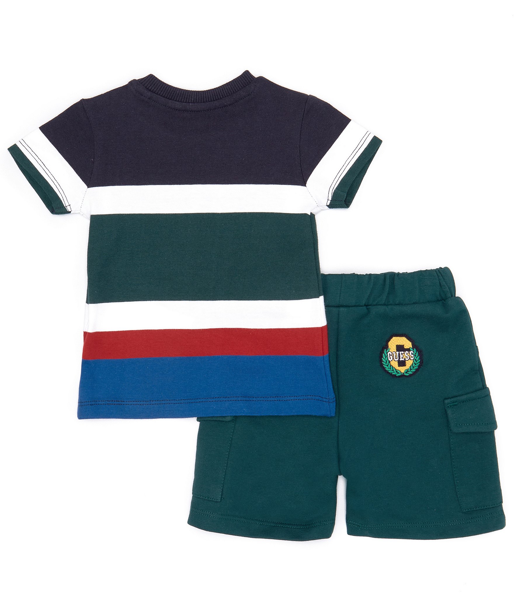 Guess Baby Boys 3-24 Months Short-Sleeve Embroidered Patch Striped Knit T-Shirt & Solid French Terry Shorts Set