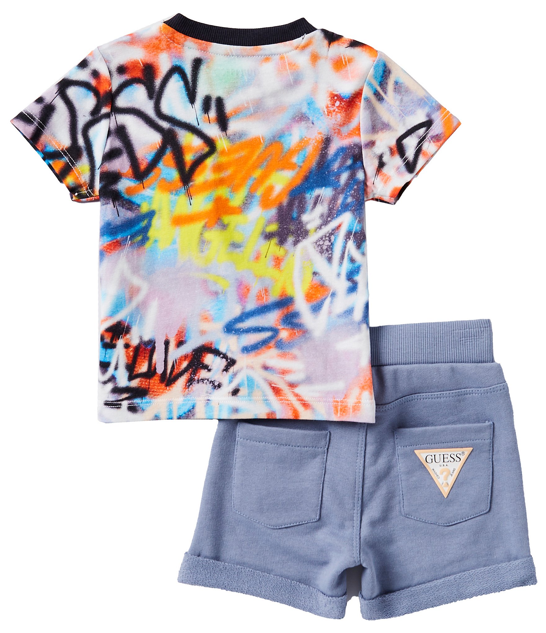 Guess Baby Boys 3-24 Months Short-Sleeve Tie-Dye Graffiti Jersey T-Shirt & Solid French Terry Shorts Set