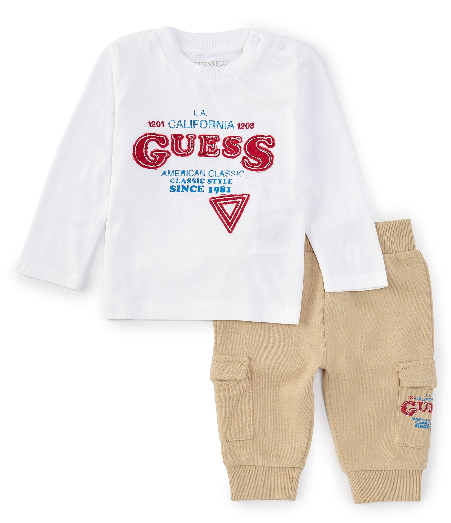 Guess Baby Boys Newborn-24 Months Long-Sleeve Logo Graphic T-Shirt & Coordinating Cargo Pant Set