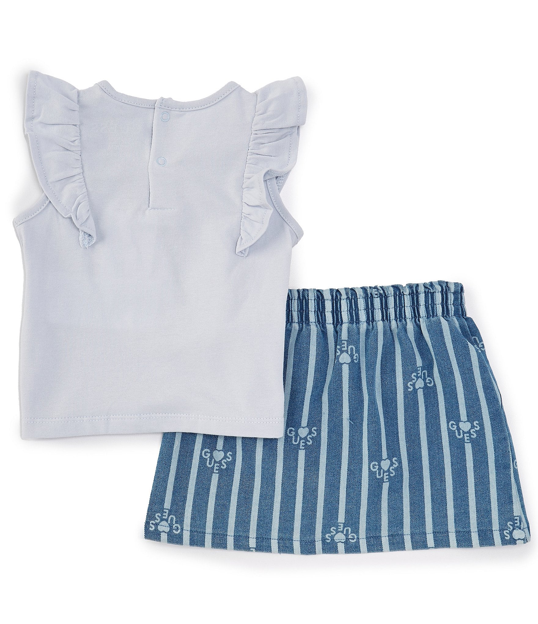 Guess Baby Girls 3-24 Months Flutter Sleeve Graphic Top & Striped Denim Skort Set