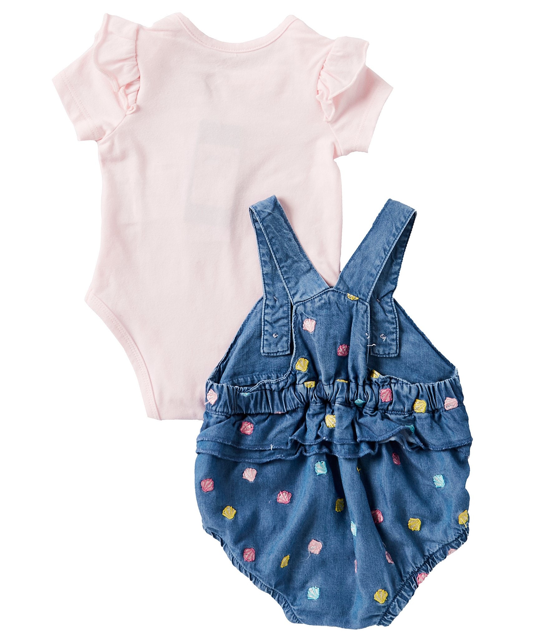 Guess Baby Girls Newborn-12 Months Sleeveless Embroidered Chambray Romper & Short Sleeve Jersey Bodysuit Set