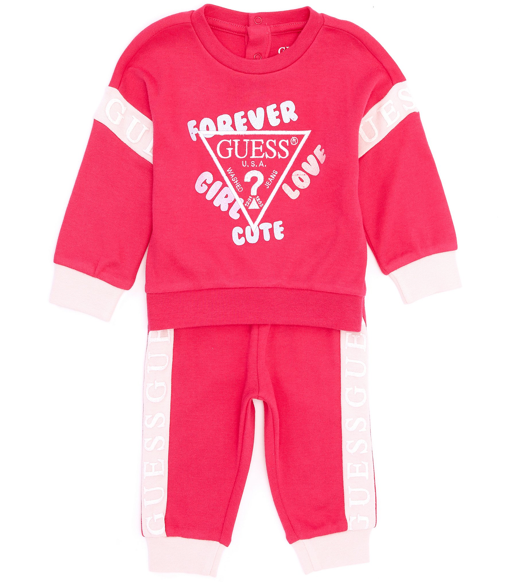 Guess Baby Girls Newborn-24 Months Long Sleeve French Terry Sweatshirt &  Jogger Pants Set