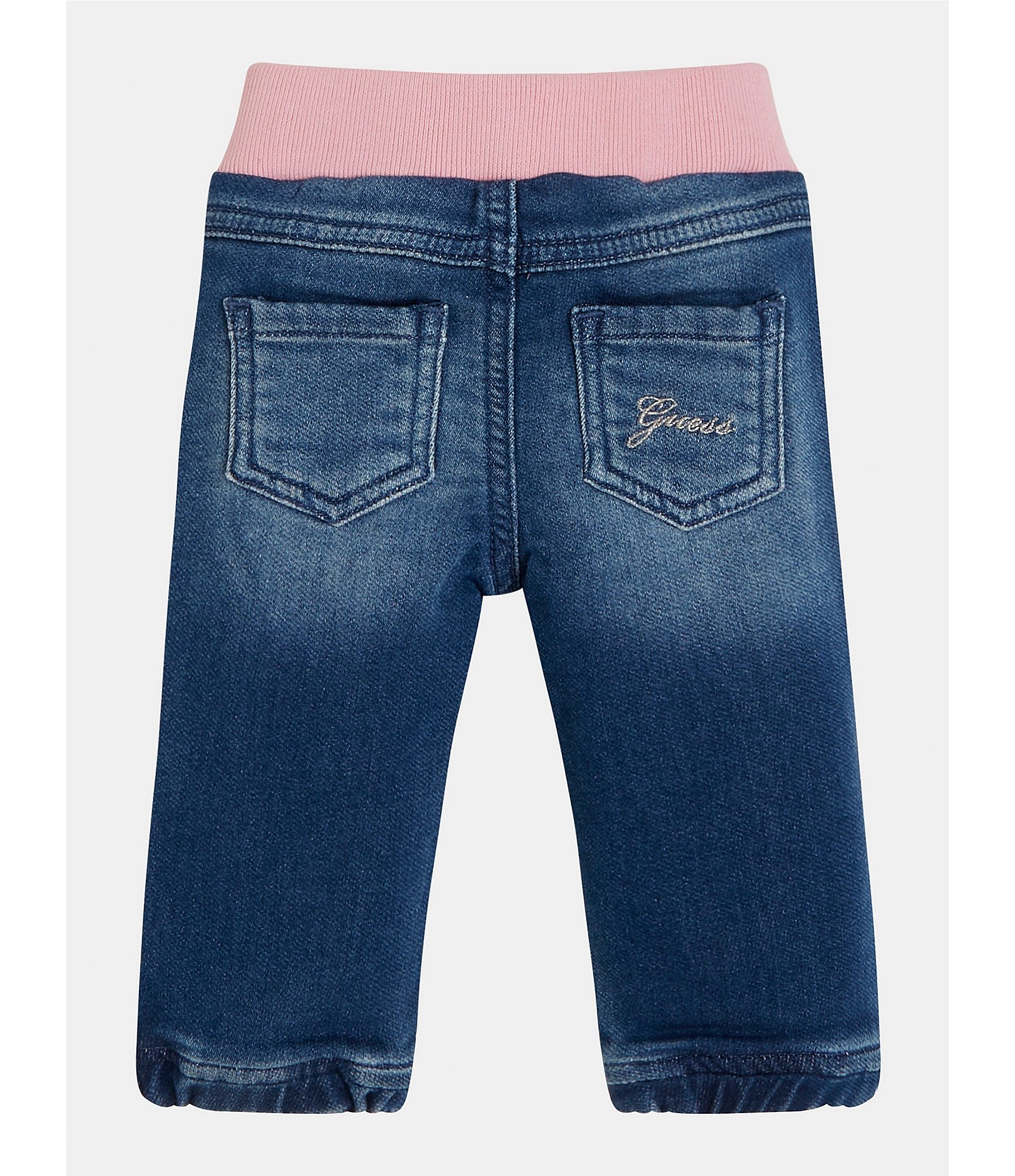 Guess Baby Girls Newborn-24 Months Ribbed-Waist Denim Jogger Pants