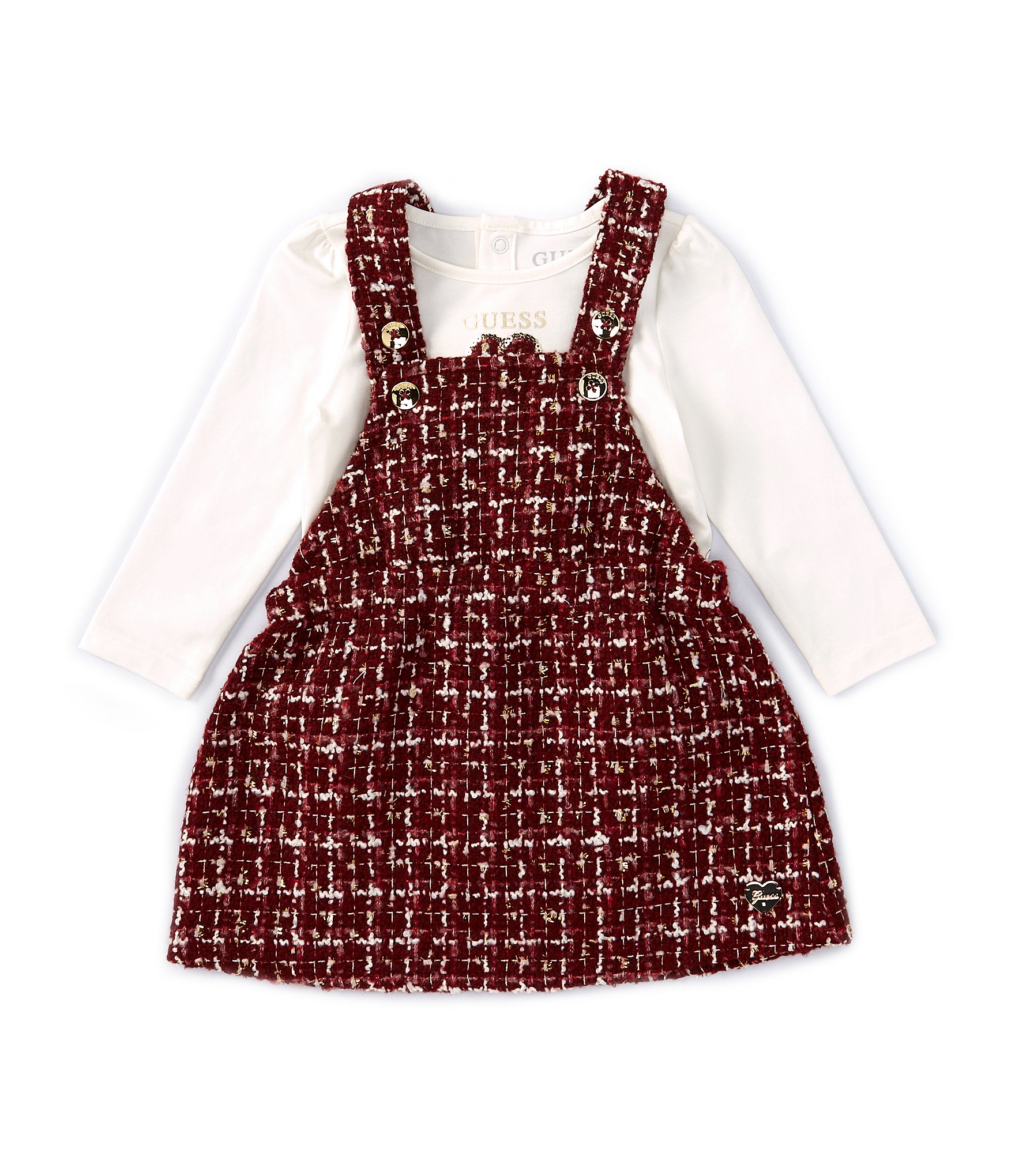 Guess Baby Girls Newborn-24 Months Sleeveless Patterned Tweed Jumper Dress & Long-Sleeve Solid Knit Bodysuit