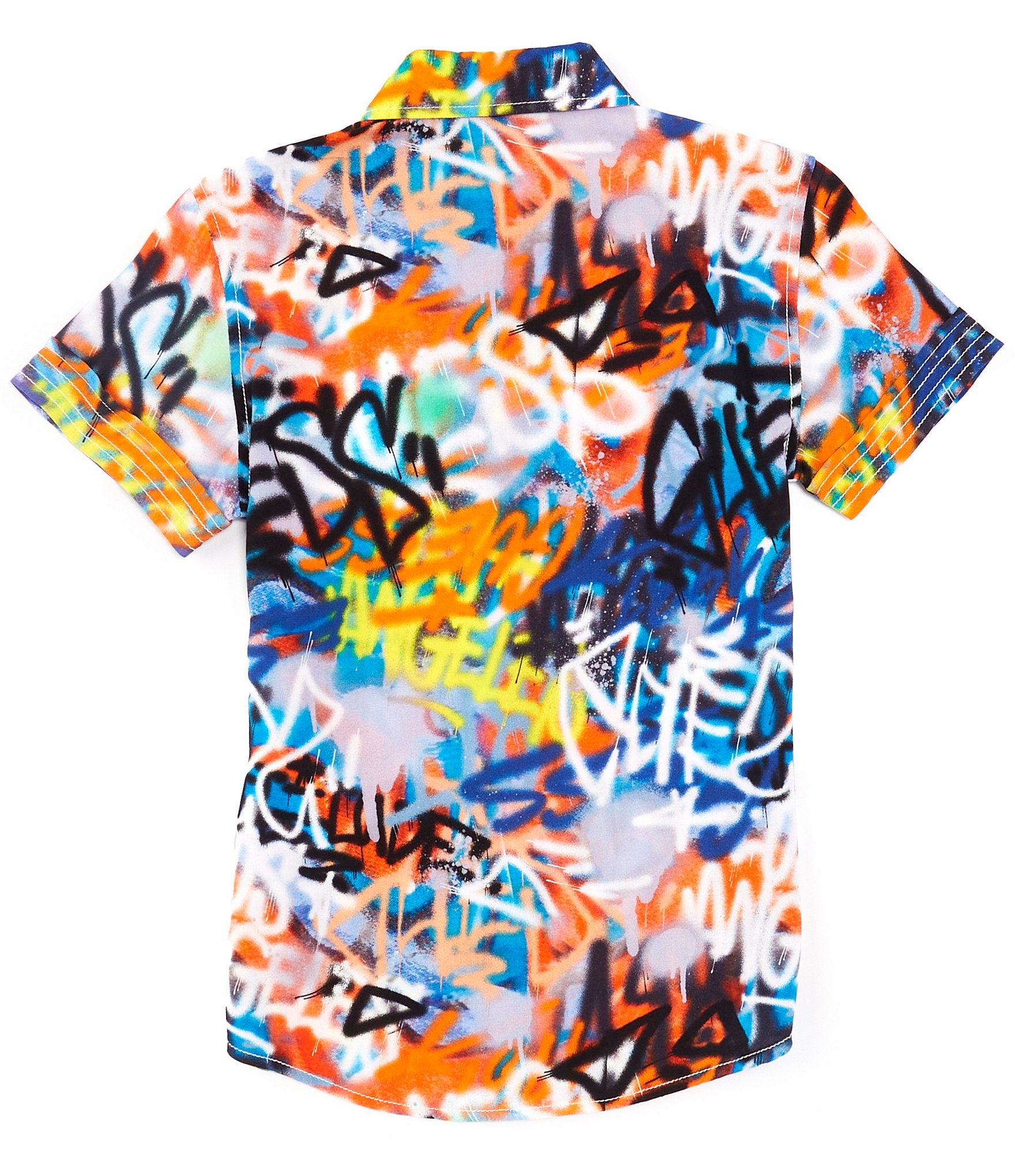 Guess Big Boys 8-18 Short-Sleeve Graffiti Printed Slit-Pocket Woven Shirt