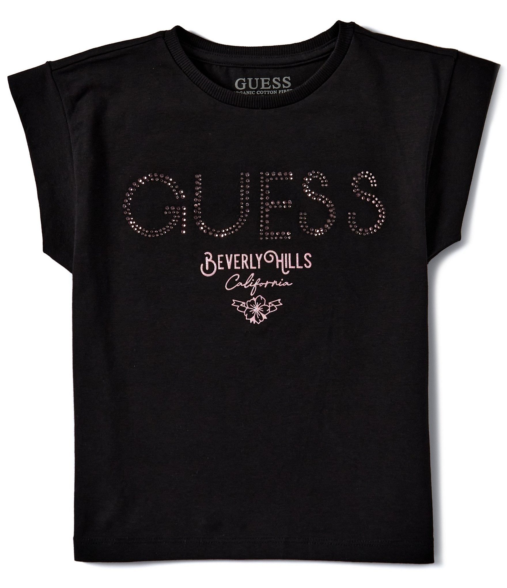 Guess Big Girls 7-16 Cap Sleeve Rhinestone-Embellished-Logo T-Shirt ...