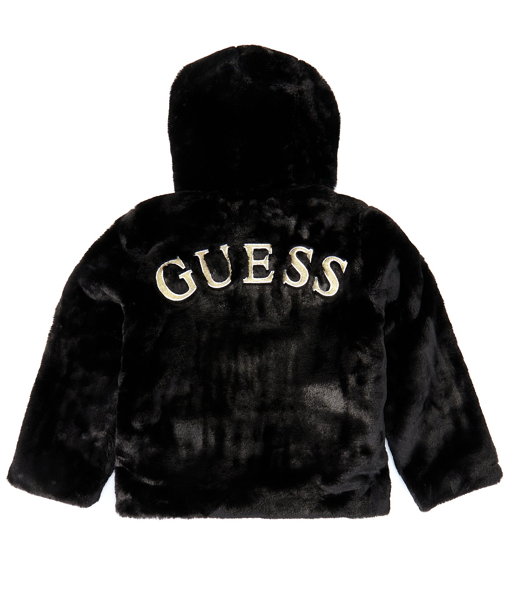 Guess Big Girls 7 16 Long Sleeve Lurex Embroidered Logo Faux Fur Hooded Jacket 8