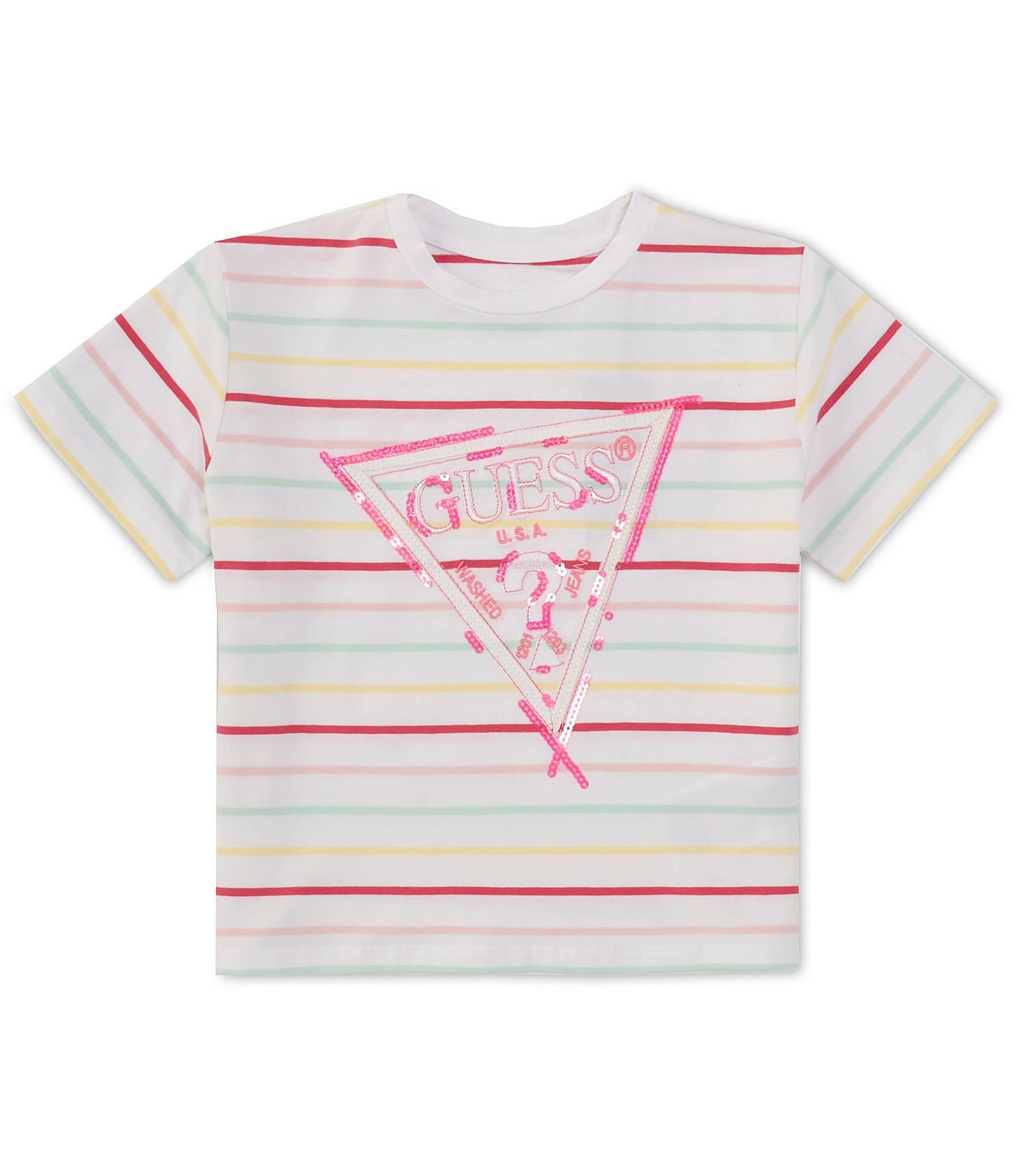 Guess Big Girls 7-16 Short Sleeve Striped Graphic T-Shirt