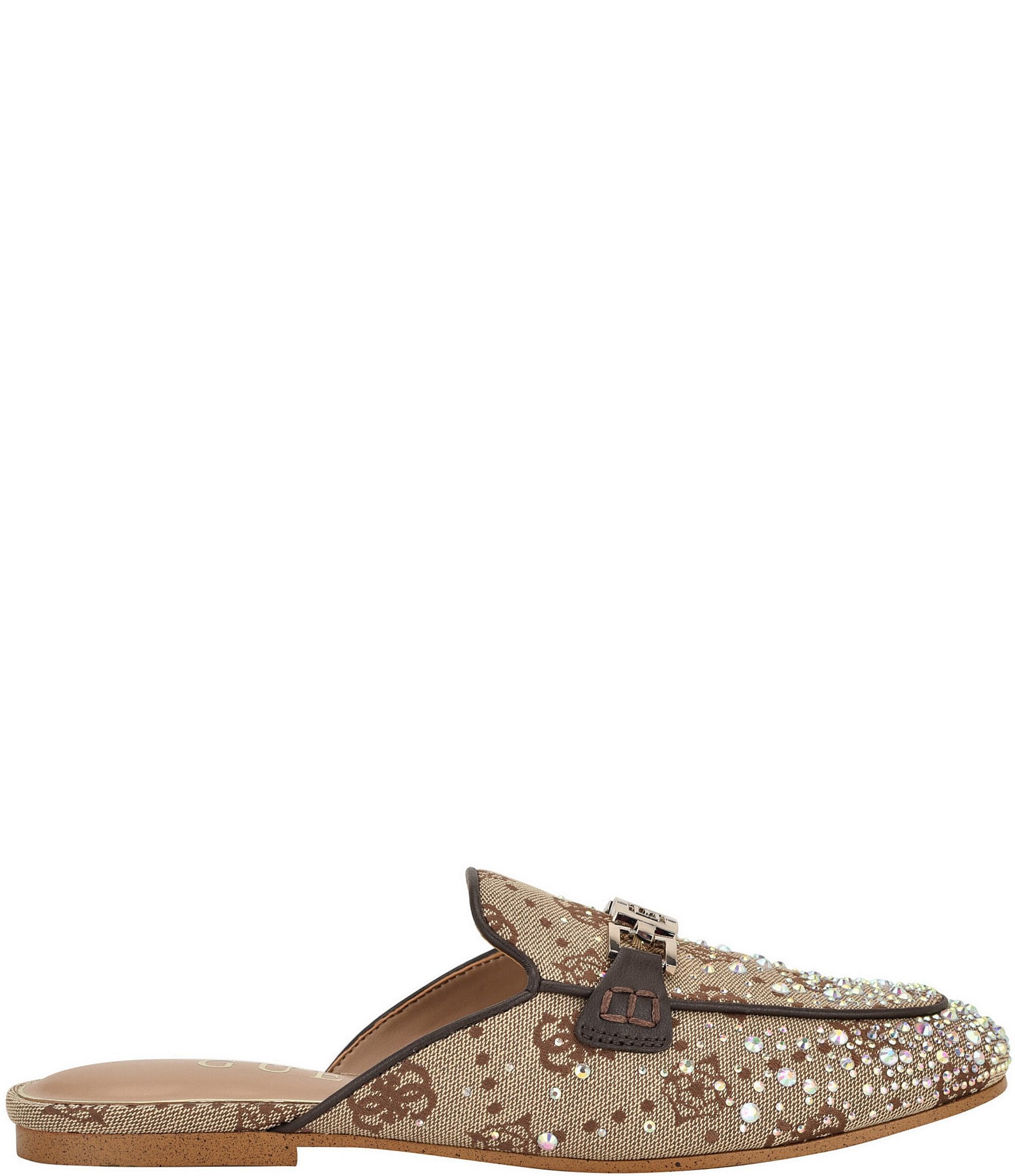 Guess Bommiyaa Logo Print Rhinestone Hardware Mules