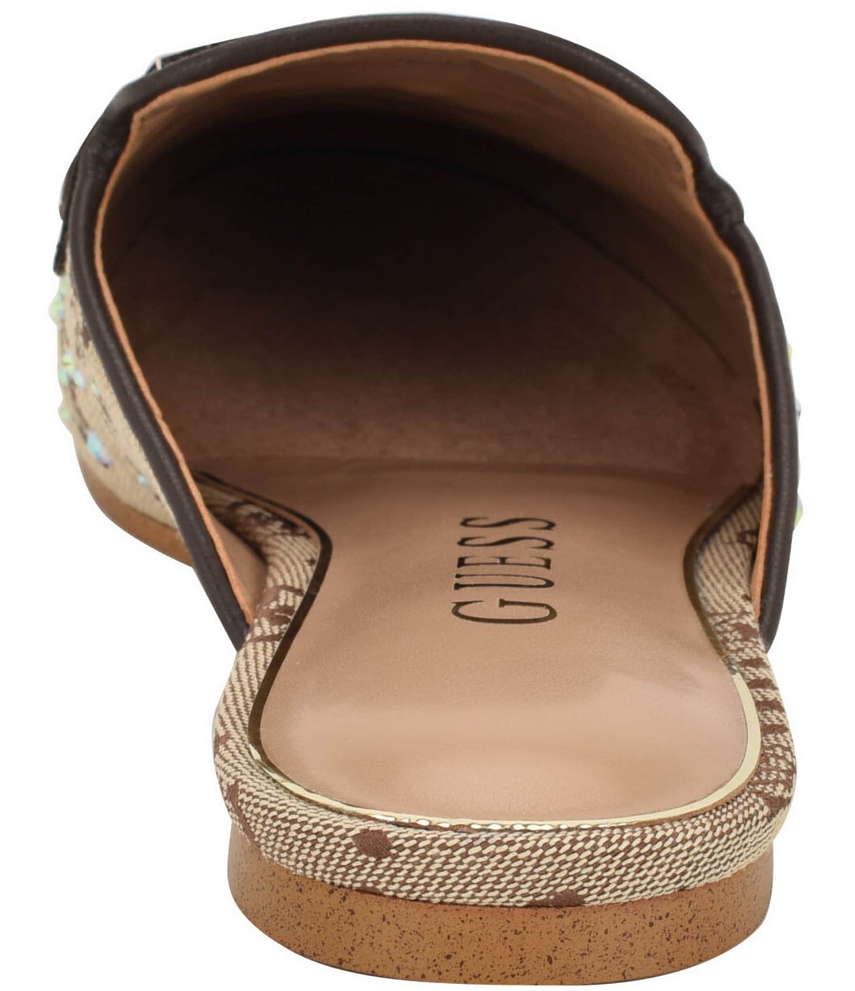 Guess Bommiyaa Logo Print Rhinestone Hardware Mules