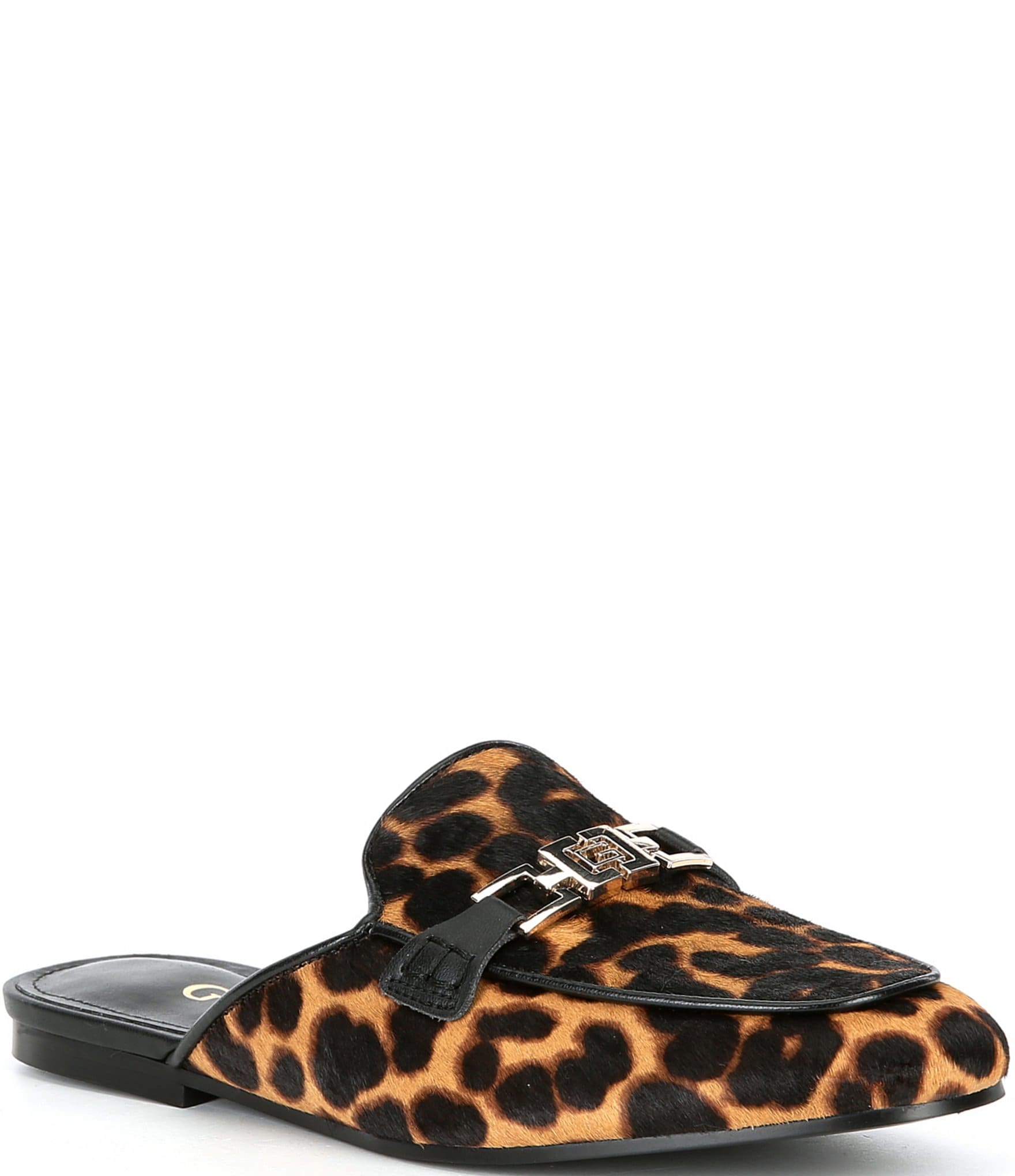 Guess Bommy2 Leopard Print Logo Hardware Mules | Dillard's