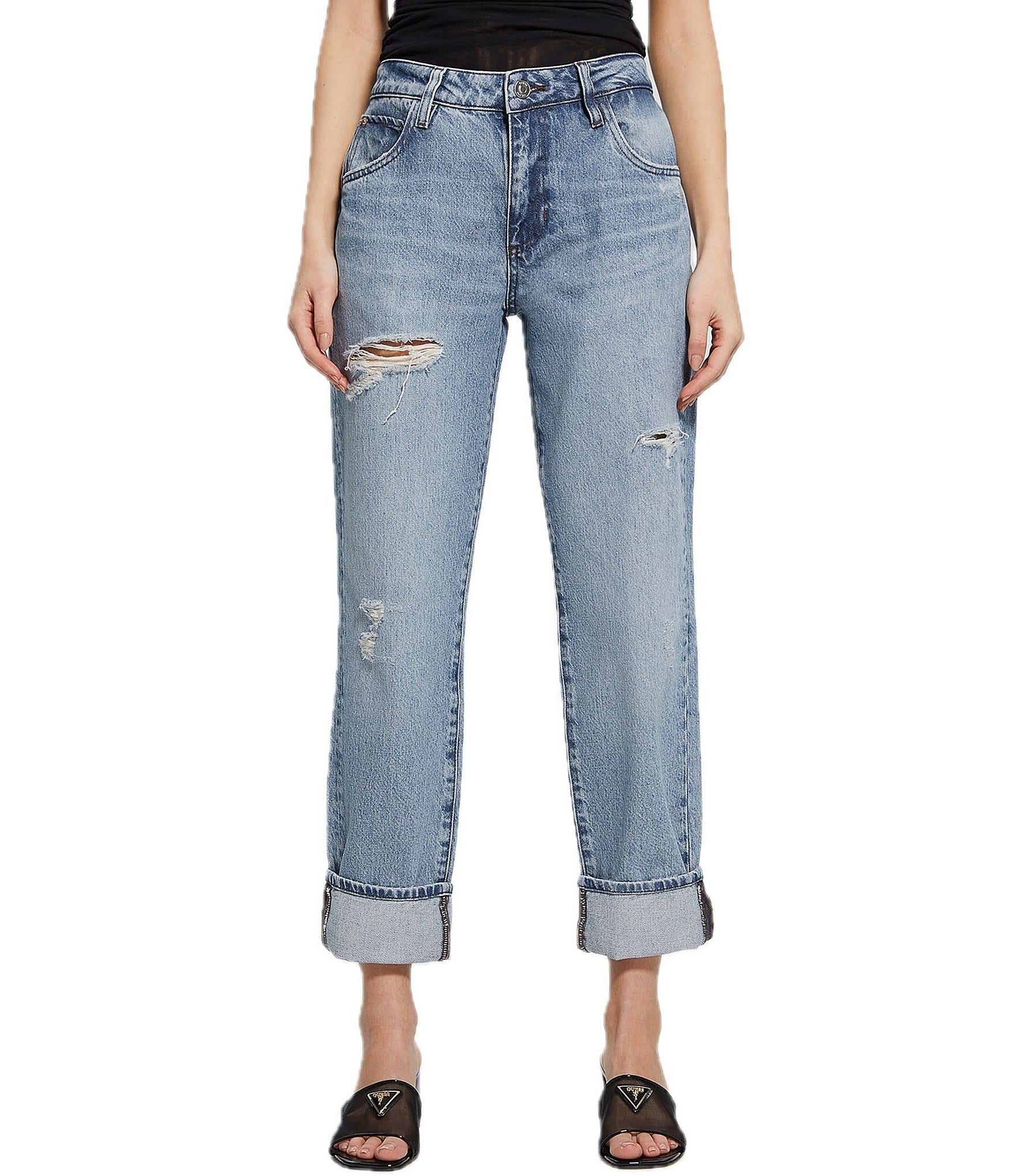 Guess Celia Mid Rise Destructed Boyfriend Jeans | Dillard's