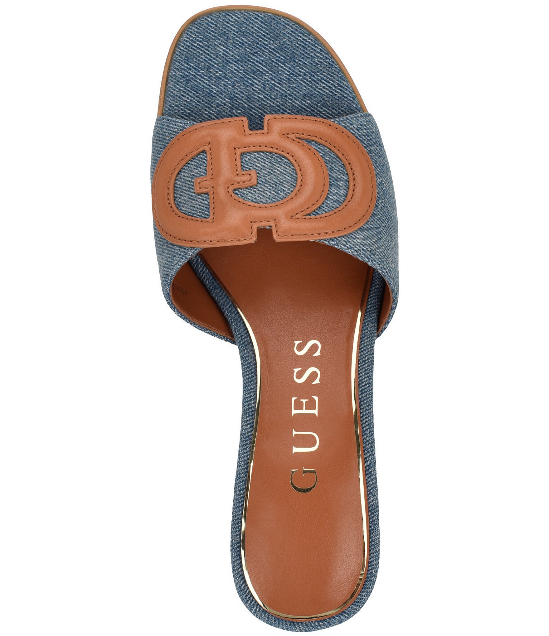 Guess Cerinna Denim Logo Block Heel Slide Sandals