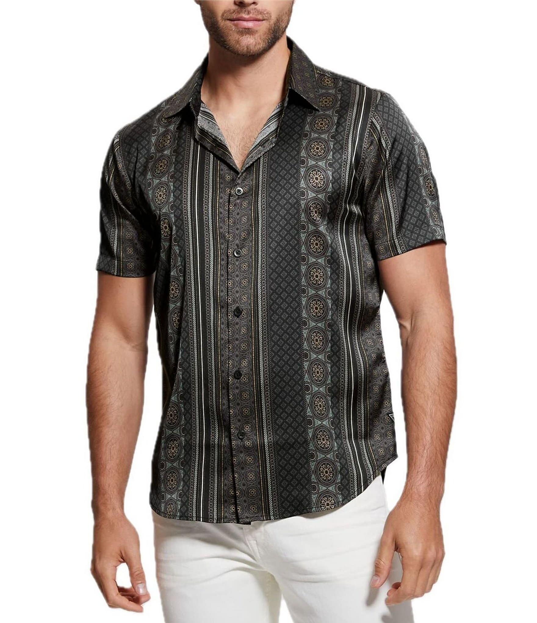 Guess Charm Mosaic Stripe Short Sleeve Woven Shirt | Dillard's