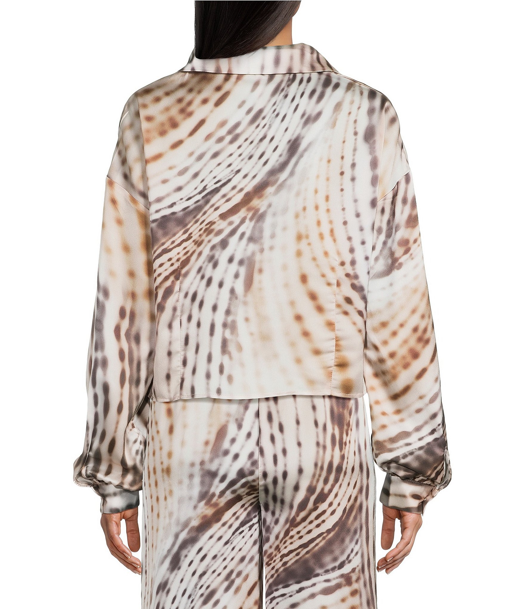 Guess Coordinating Satin Animal Print Long Sleeve Button Front Shirt