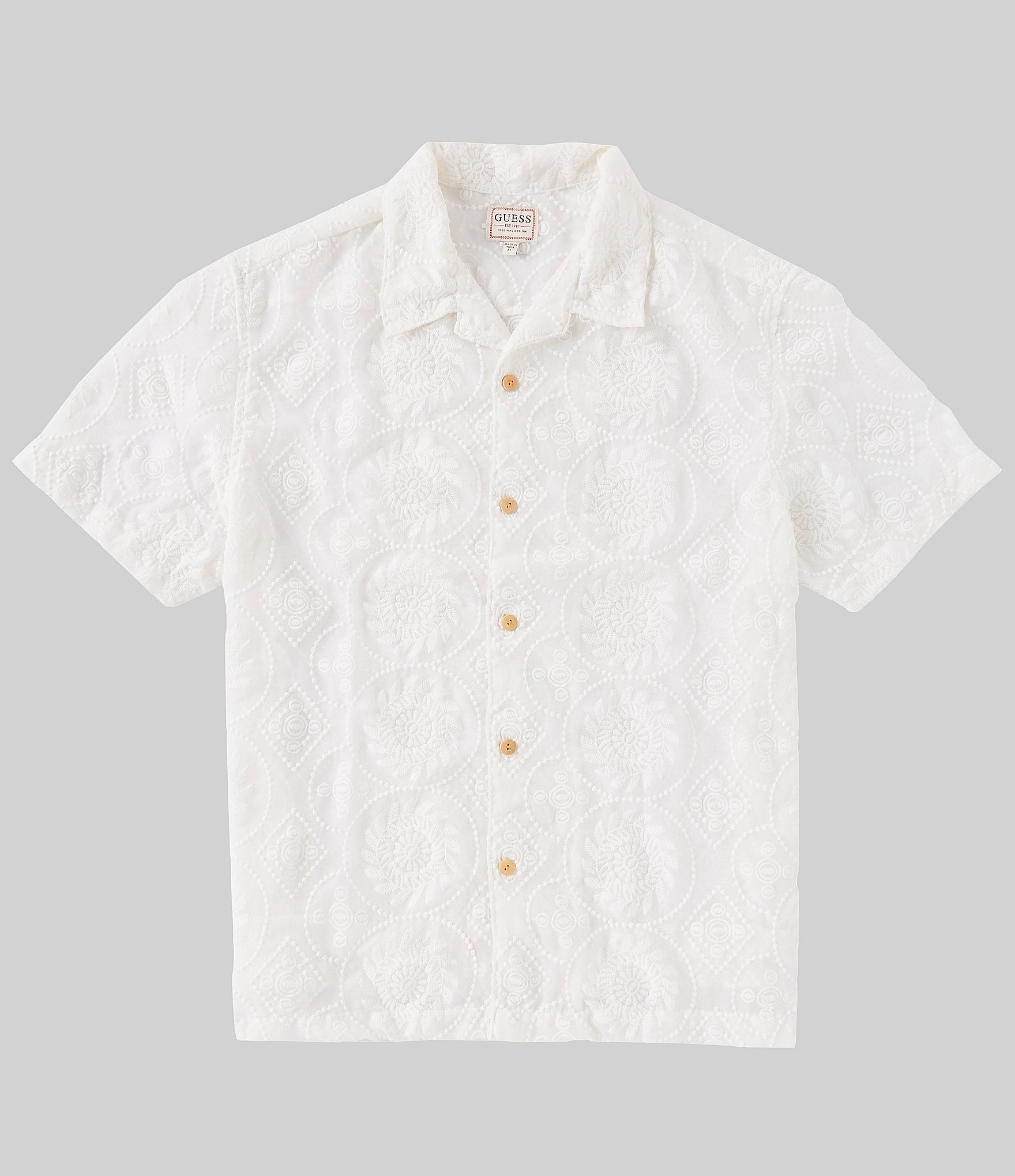 Guess Emory Short Sleeve Embroidered Woven Shirt | Dillard's