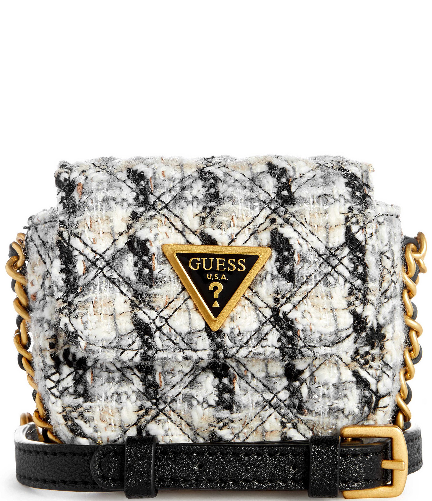 Guess Giully Quilted Tweed Mini Convertible Crossbody Bag - Grey Multi